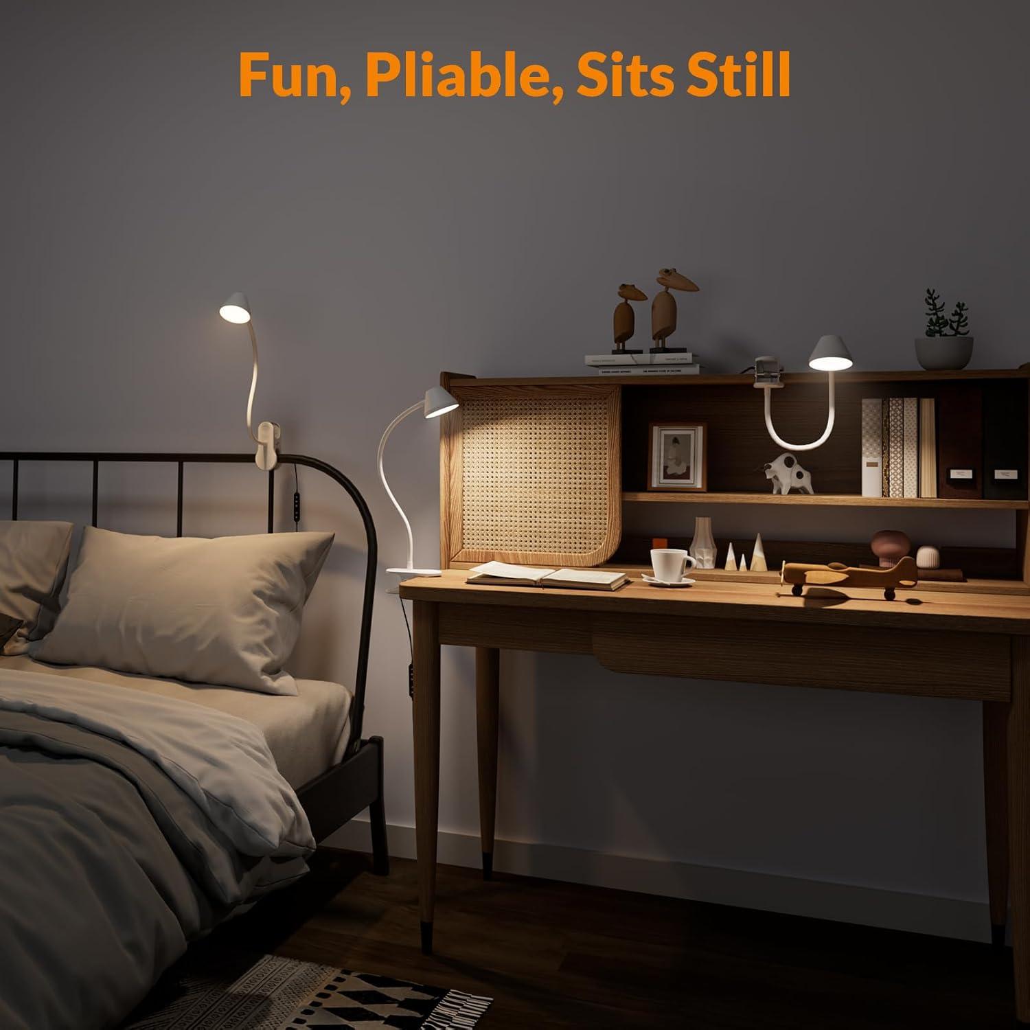 imageLEPOWER Clip on Light Dimmable Book Light for Reading in Bed 300LM Clip on Lamp 5 Color Temperatures Clamp Light Night Light Mode Timer Setting 2100 Brightness for Bed Headboard BlackWhite