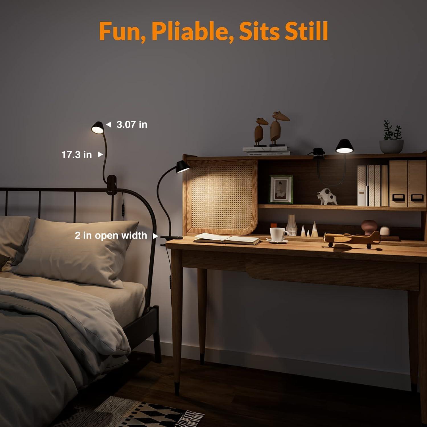imageLEPOWER Clip on Light Dimmable Book Light for Reading in Bed 300LM Clip on Lamp 5 Color Temperatures Clamp Light Night Light Mode Timer Setting 2100 Brightness for Bed Headboard BlackBlack