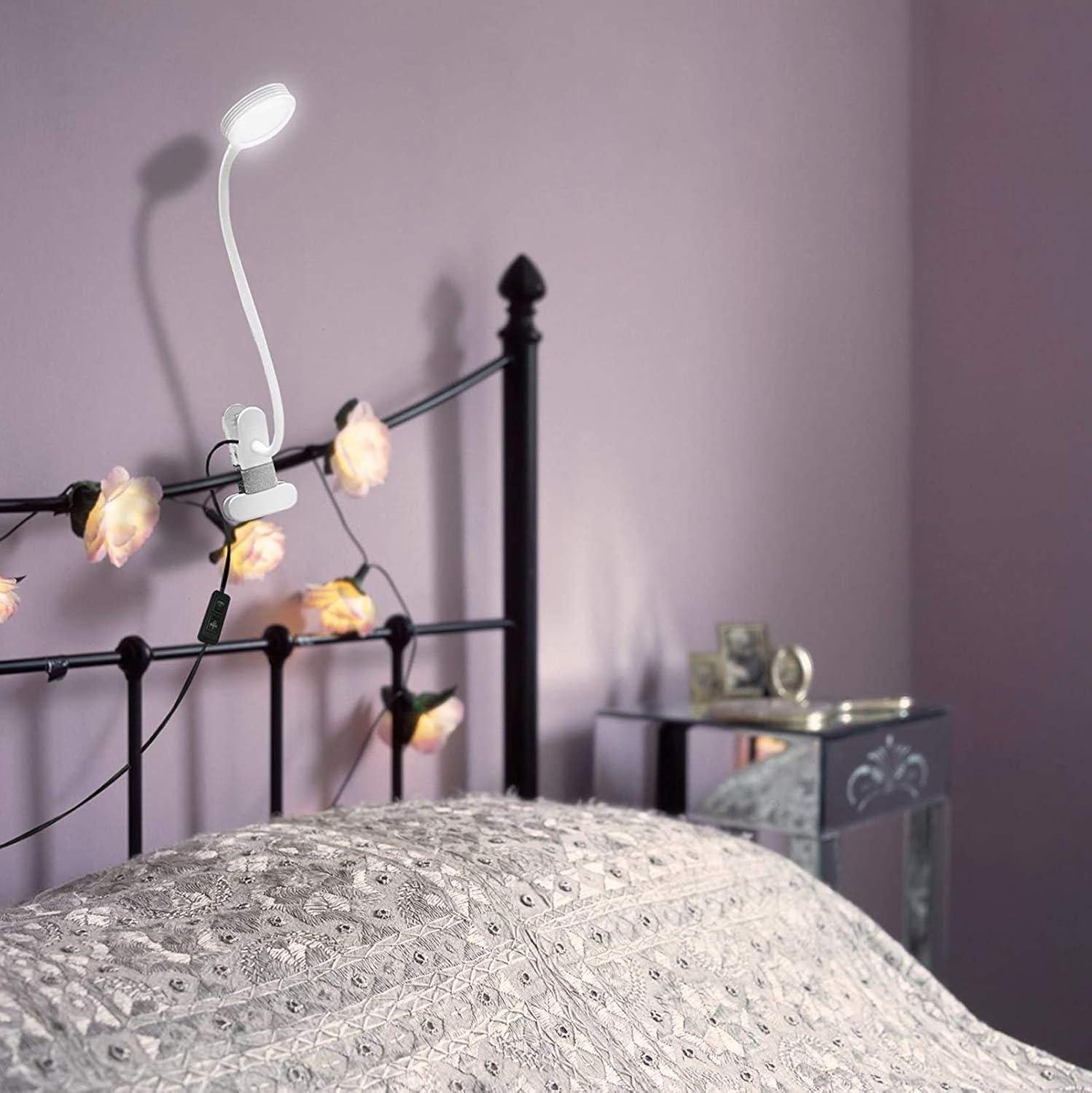 imageLEPOWER Clip on LightReading LightBook LightsDesk Lamp Color ChangeableNight Lights Clip on for Desk Bed Headboard and Computers Adapter Included SilverWhite