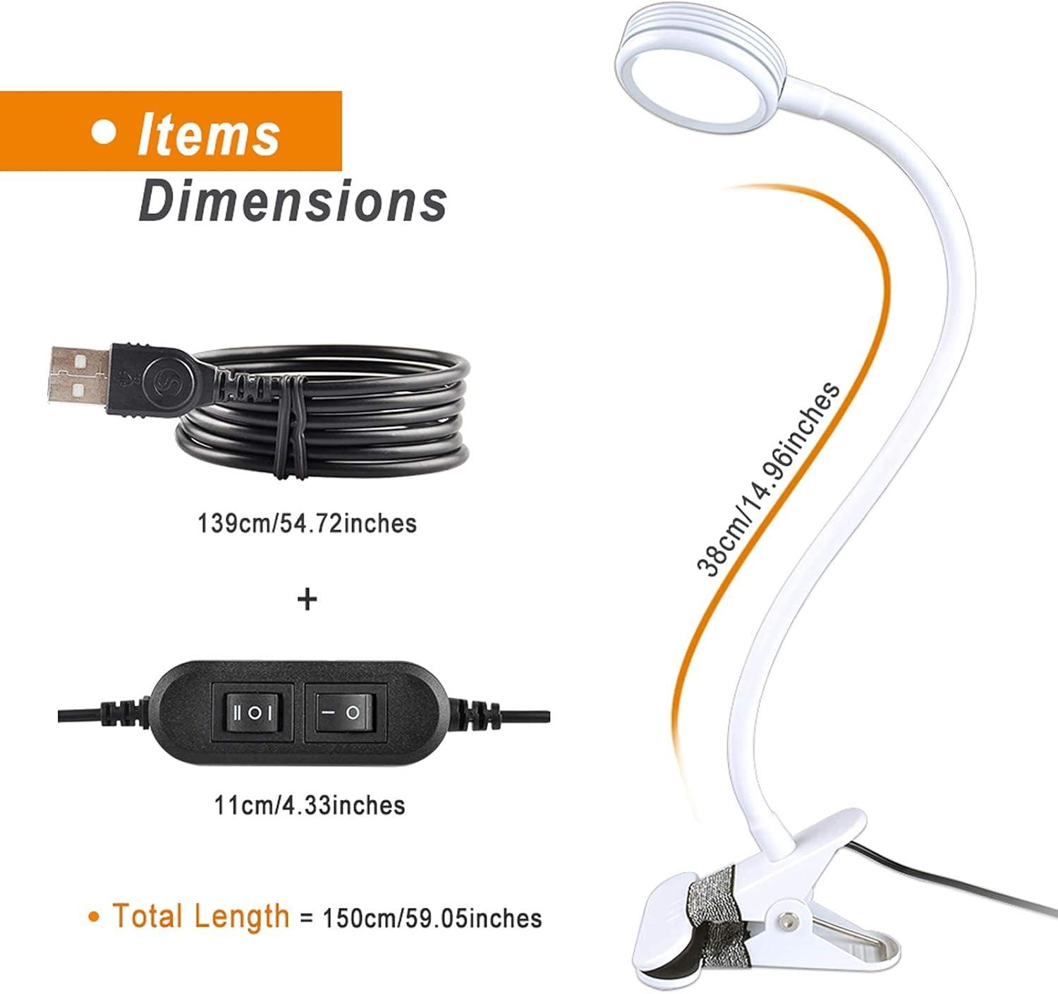 imageLEPOWER Clip on LightReading LightBook LightsDesk Lamp Color ChangeableNight Lights Clip on for Desk Bed Headboard and Computers Adapter Included SilverWhite