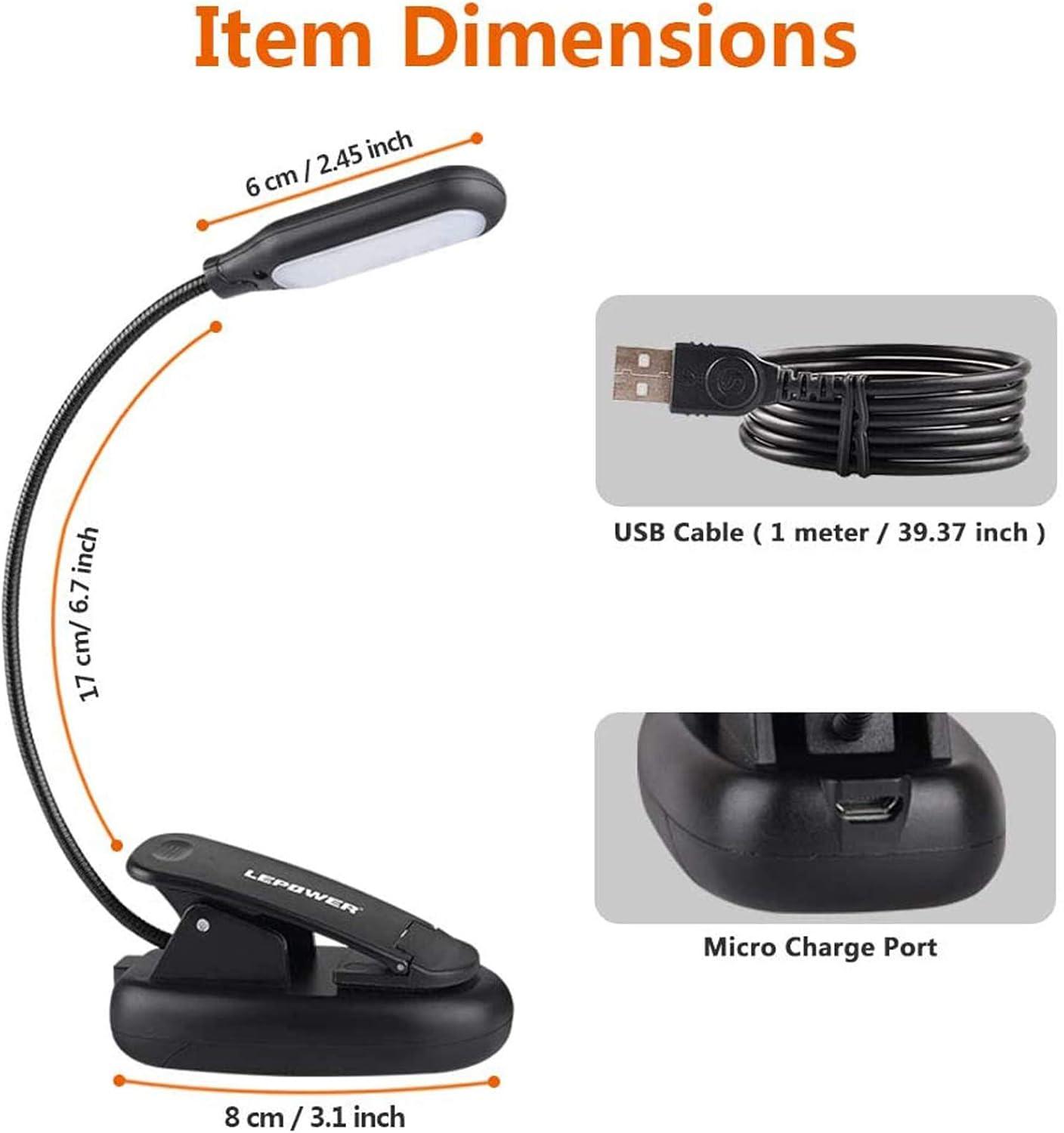 imageLEPOWER Clipon Book Light with 5 LED Eye Care 3 Color Changeable Portable Reading Lamp Battery ampamp USB Operated Bed Light for Kids Bookworms Students BlackBlack