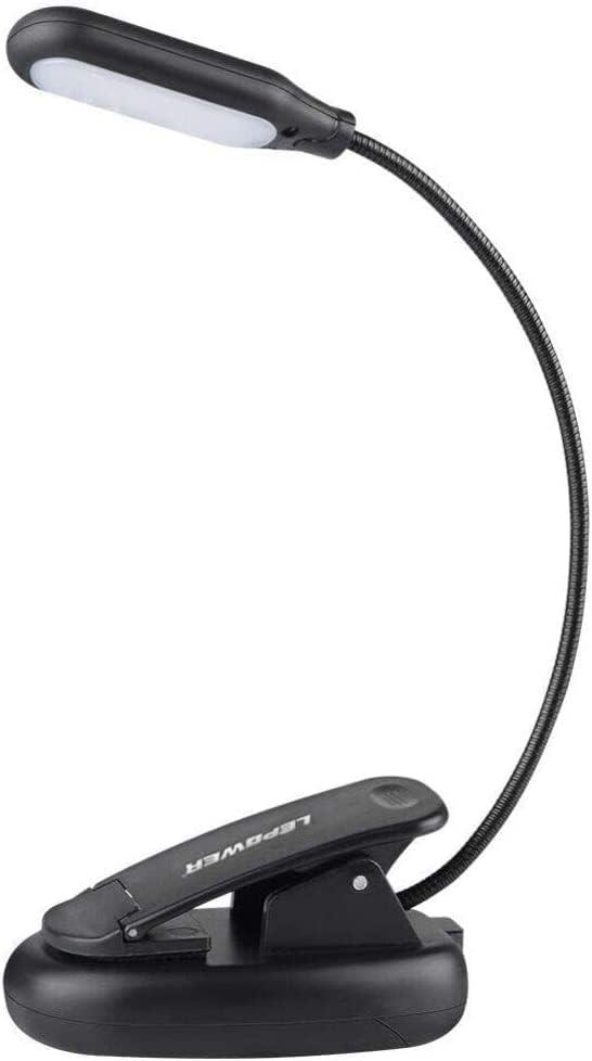 imageLEPOWER Clipon Book Light with 5 LED Eye Care 3 Color Changeable Portable Reading Lamp Battery ampamp USB Operated Bed Light for Kids Bookworms Students BlackBlack