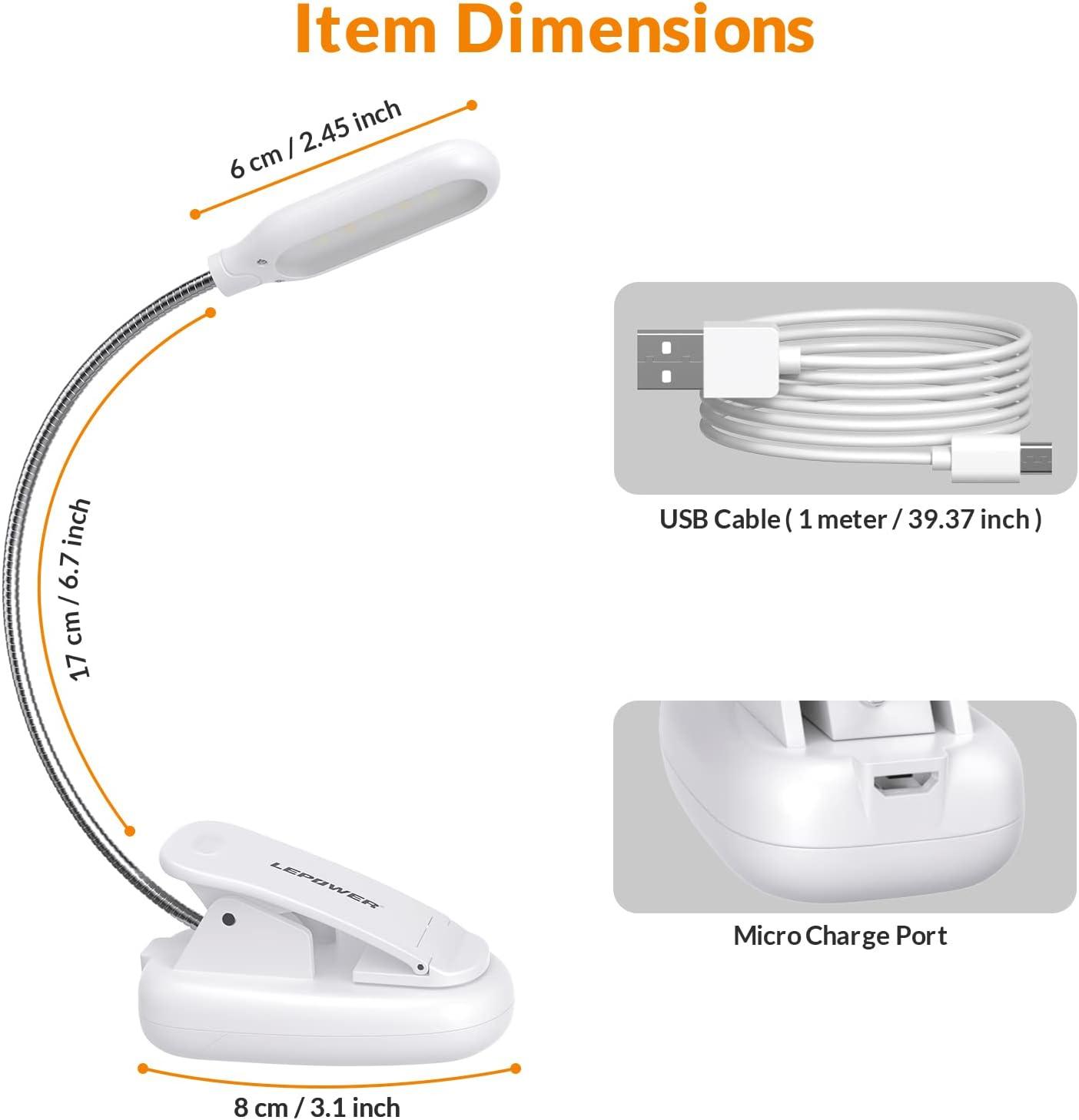 imageLEPOWER Clipon Book Light with 5 LED Eye Care 3 Color Changeable Portable Reading Lamp Battery ampamp USB Operated Bed Light for Kids Bookworms Students BlackWhite
