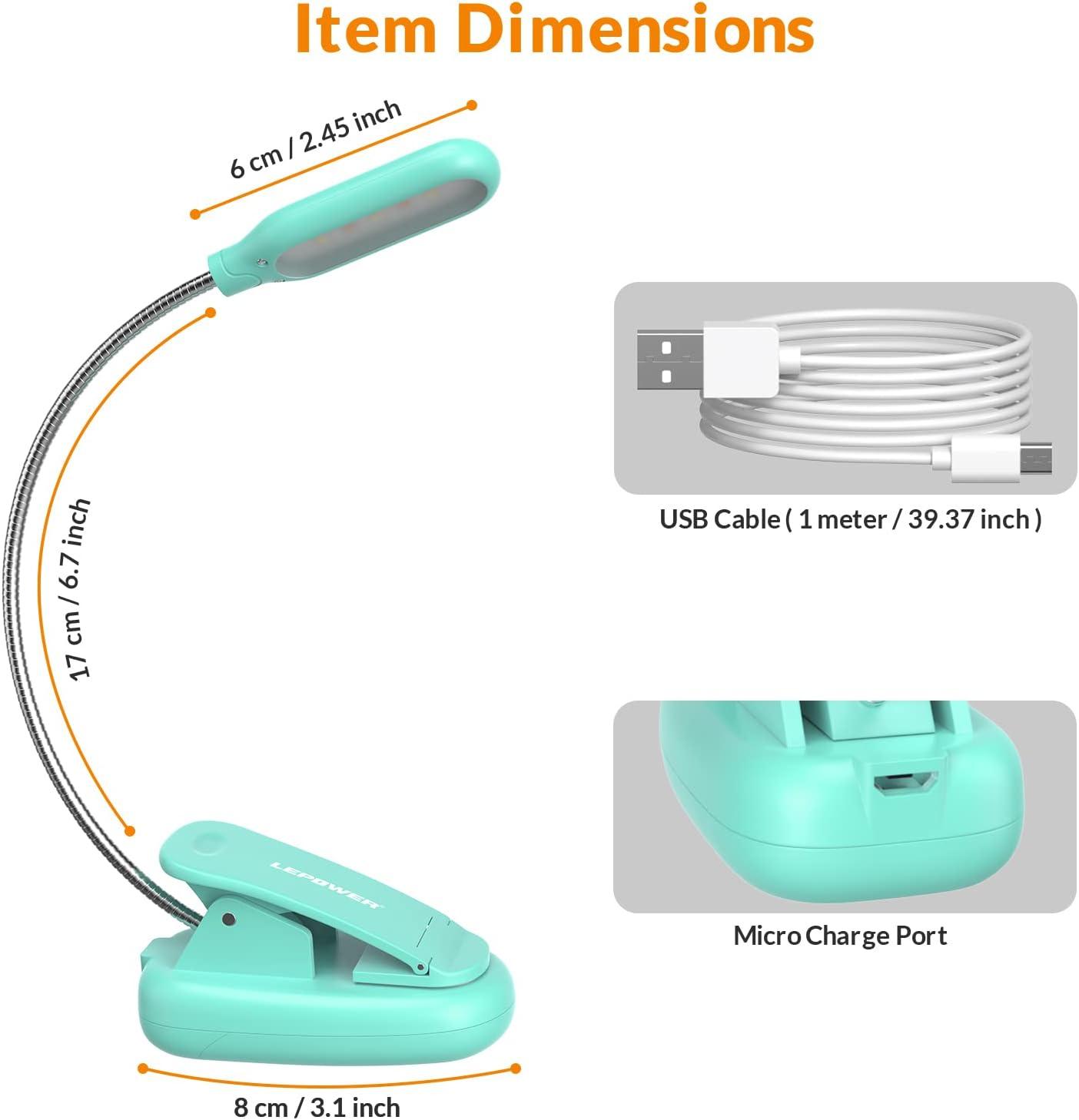 imageLEPOWER Clipon Book Light with 5 LED Eye Care 3 Color Changeable Portable Reading Lamp Battery ampamp USB Operated Bed Light for Kids Bookworms Students BlackGreen