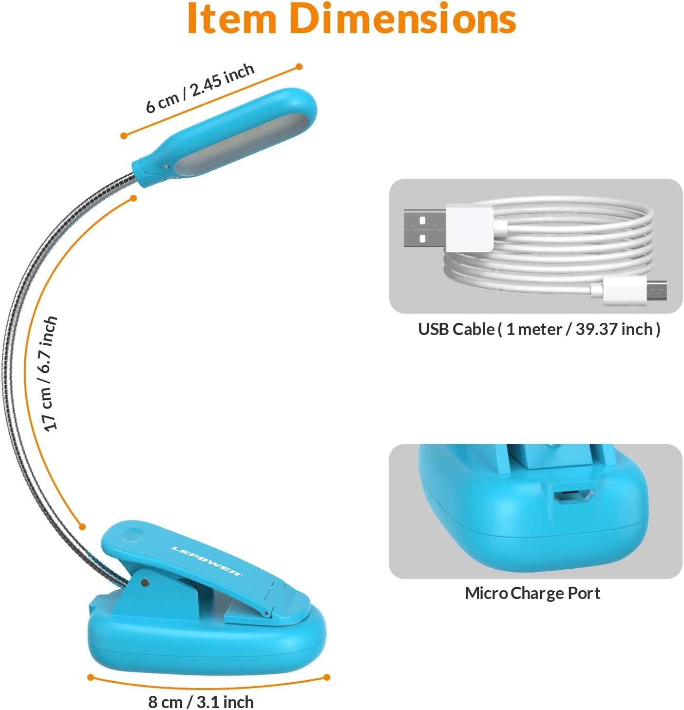 imageLEPOWER Clipon Book Light with 5 LED Eye Care 3 Color Changeable Portable Reading Lamp Battery ampamp USB Operated Bed Light for Kids Bookworms Students BlackBlue