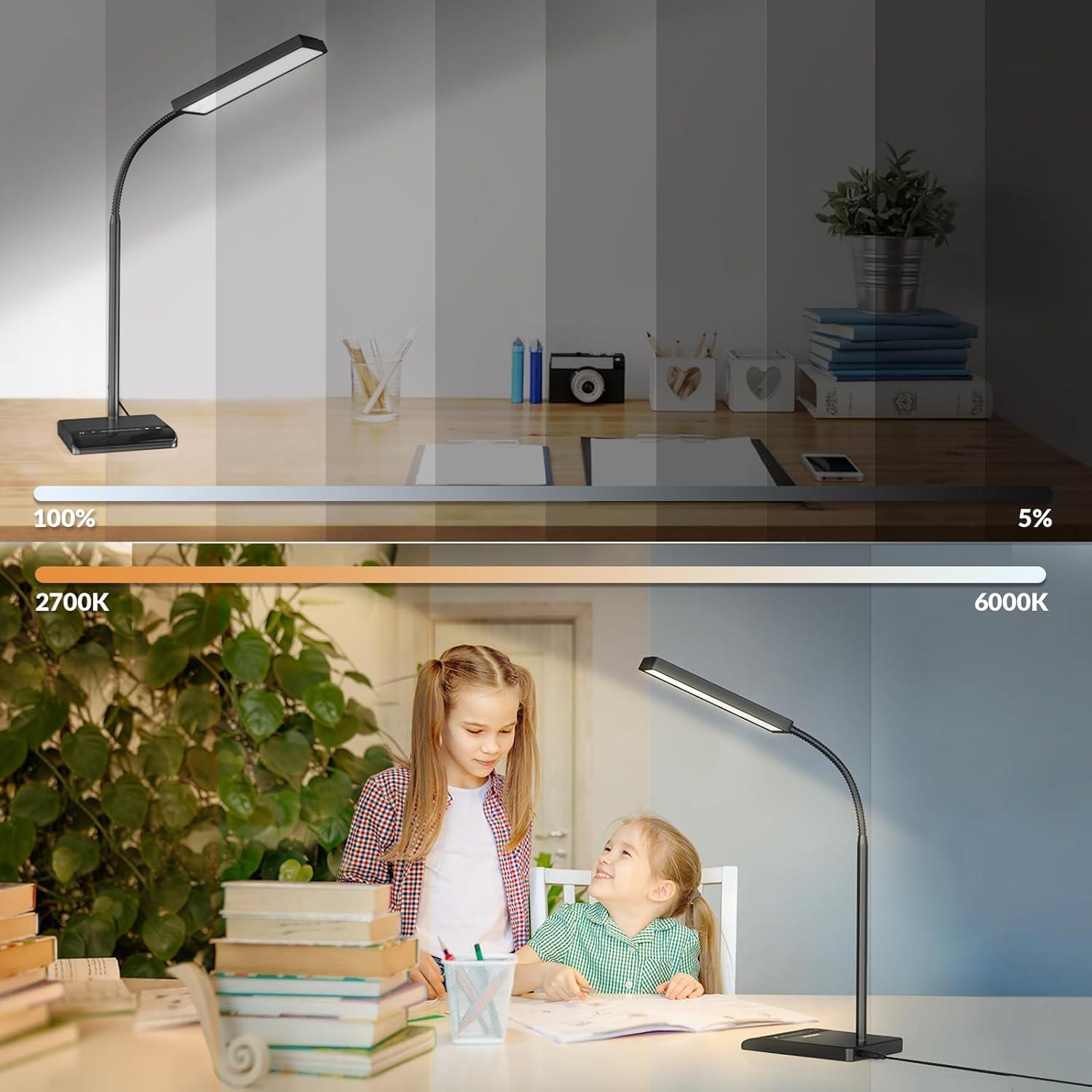 imageLEPOWER Desk Lamp 800LM LED for Home Office 12W Reading for Desk EyeCaring Light Touch Table Gooseneck Lamp 50 Lighting Modes Bright for Bedroom Study BlackBlack