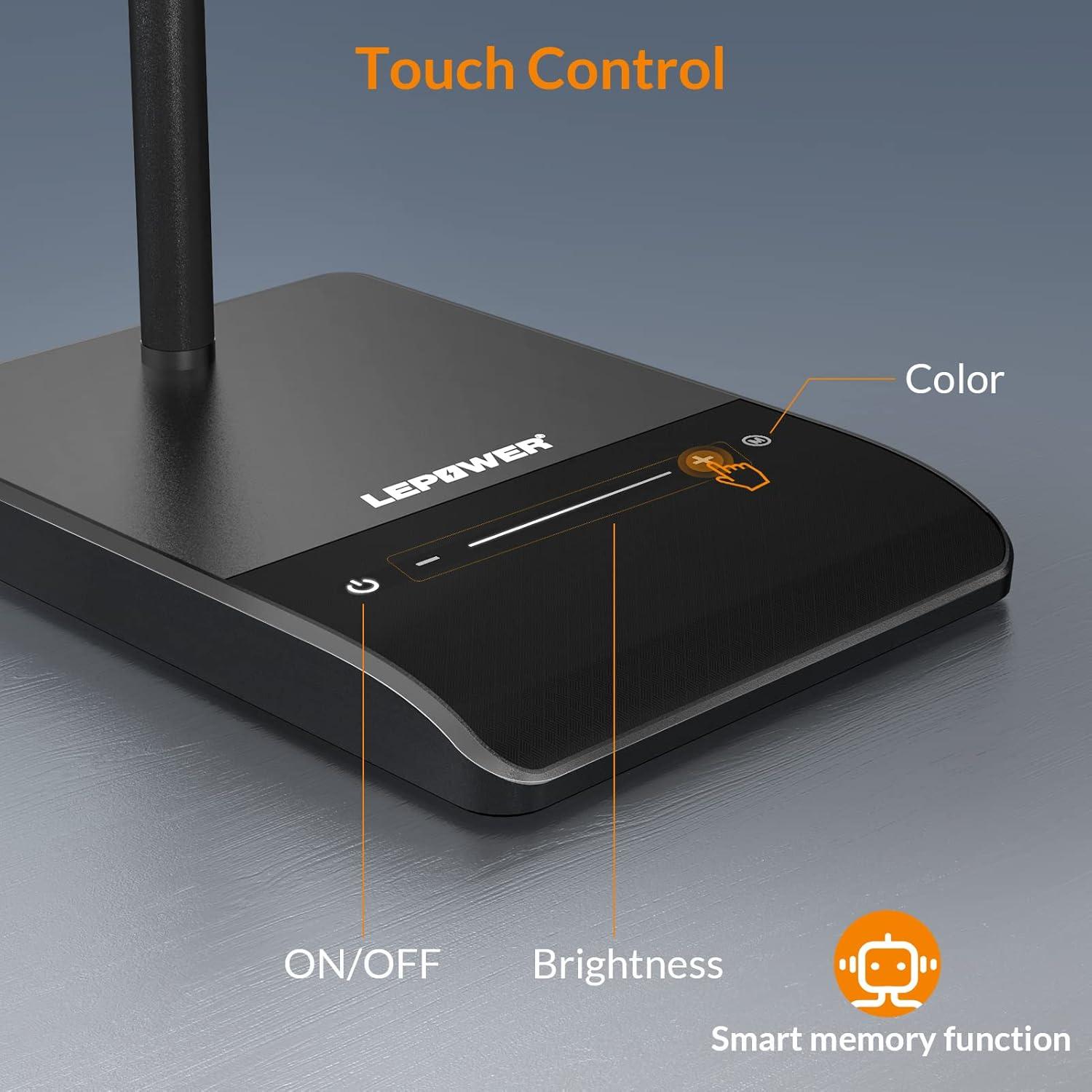 imageLEPOWER Desk Lamp 800LM LED for Home Office 12W Reading for Desk EyeCaring Light Touch Table Gooseneck Lamp 50 Lighting Modes Bright for Bedroom Study BlackBlack