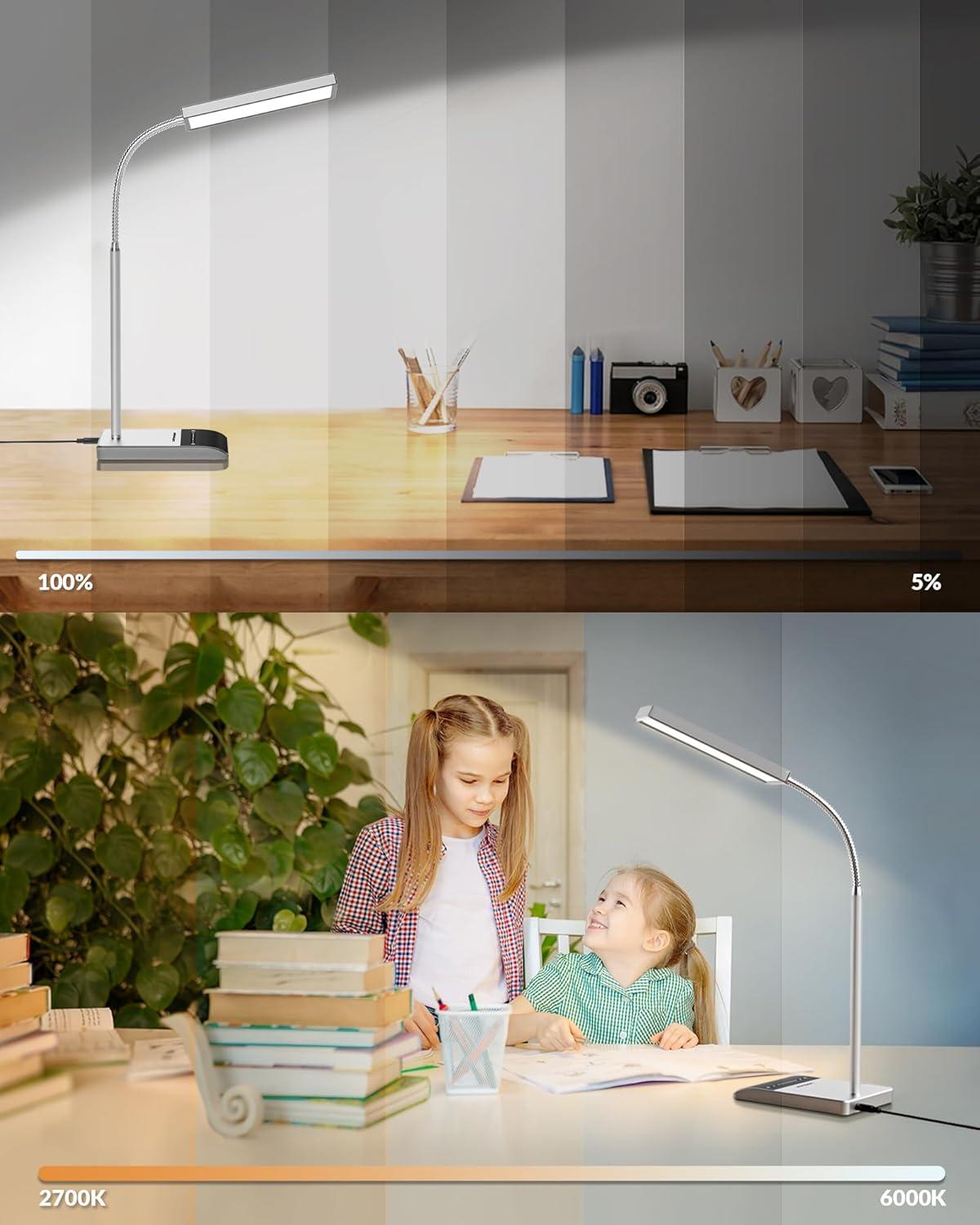 imageLEPOWER Desk Lamp 800LM LED for Home Office 12W Reading for Desk EyeCaring Light Touch Table Gooseneck Lamp 50 Lighting Modes Bright for Bedroom Study BlackGray
