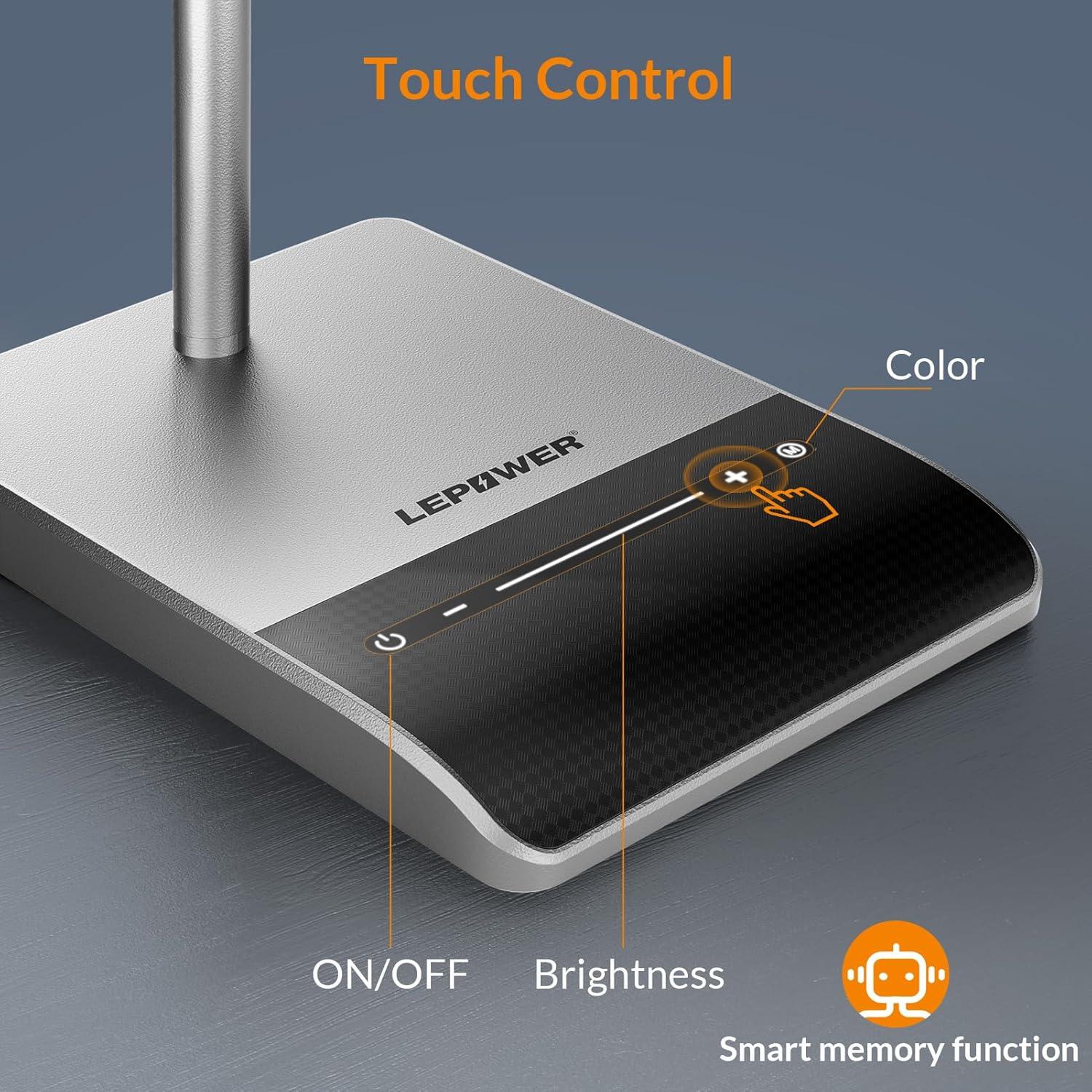 imageLEPOWER Desk Lamp 800LM LED for Home Office 12W Reading for Desk EyeCaring Light Touch Table Gooseneck Lamp 50 Lighting Modes Bright for Bedroom Study BlackGray