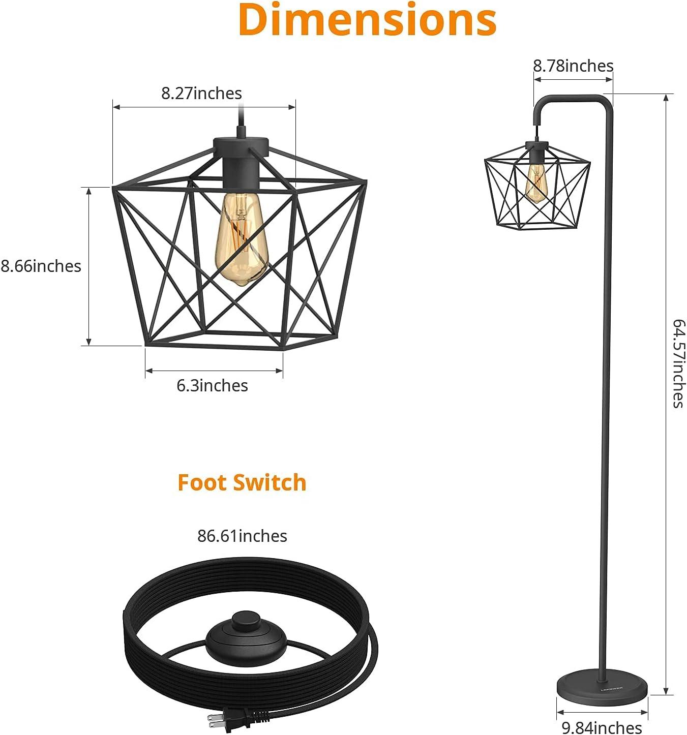 imageLEPOWER Floor Lamp Black Floor Lamp with LED Edison Light 2800K E26 Rustic Standing Lamp Farmhouse Floor Lamps for Living Room Bedroom