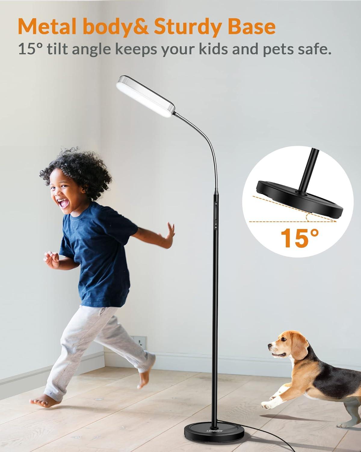 imageLEPOWER Floor Lamp EyeCaring LED Standing Lamp with 5 Color Temperatures Stepless Dimmer ampamp 3 Timer Function Bright Adjustable Reading Lamp for Living Room Office Bedroom