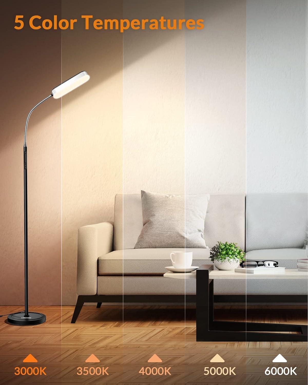 imageLEPOWER Floor Lamp EyeCaring LED Standing Lamp with 5 Color Temperatures Stepless Dimmer ampamp 3 Timer Function Bright Adjustable Reading Lamp for Living Room Office Bedroom
