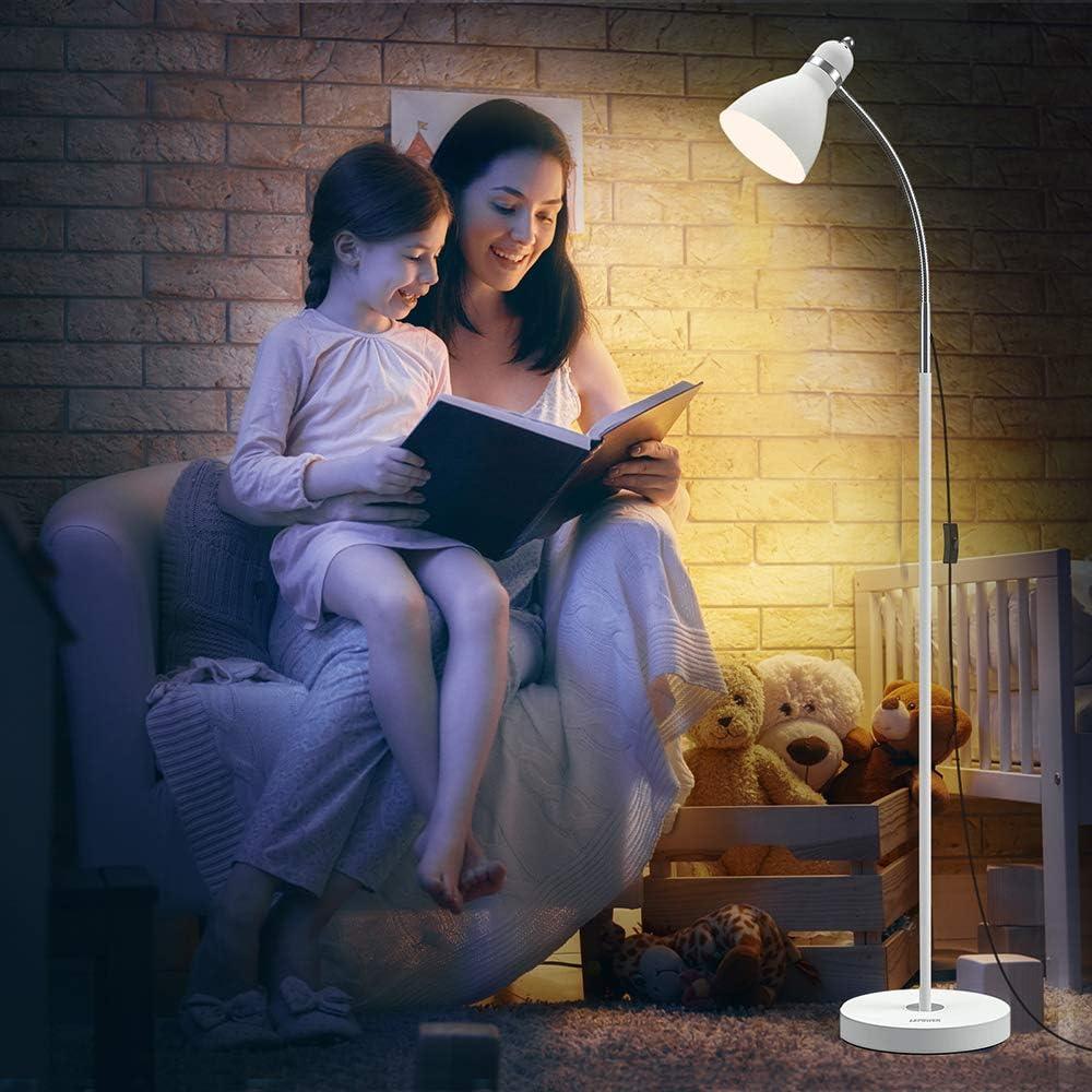 imageLEPOWER Floor Lamp Metal Standing Lamp with Adjustable Gooseneck Heavy Metal Base Reading Pole Lamp for Office Golden Floor Lamps for Bedroom Living RoomWhite