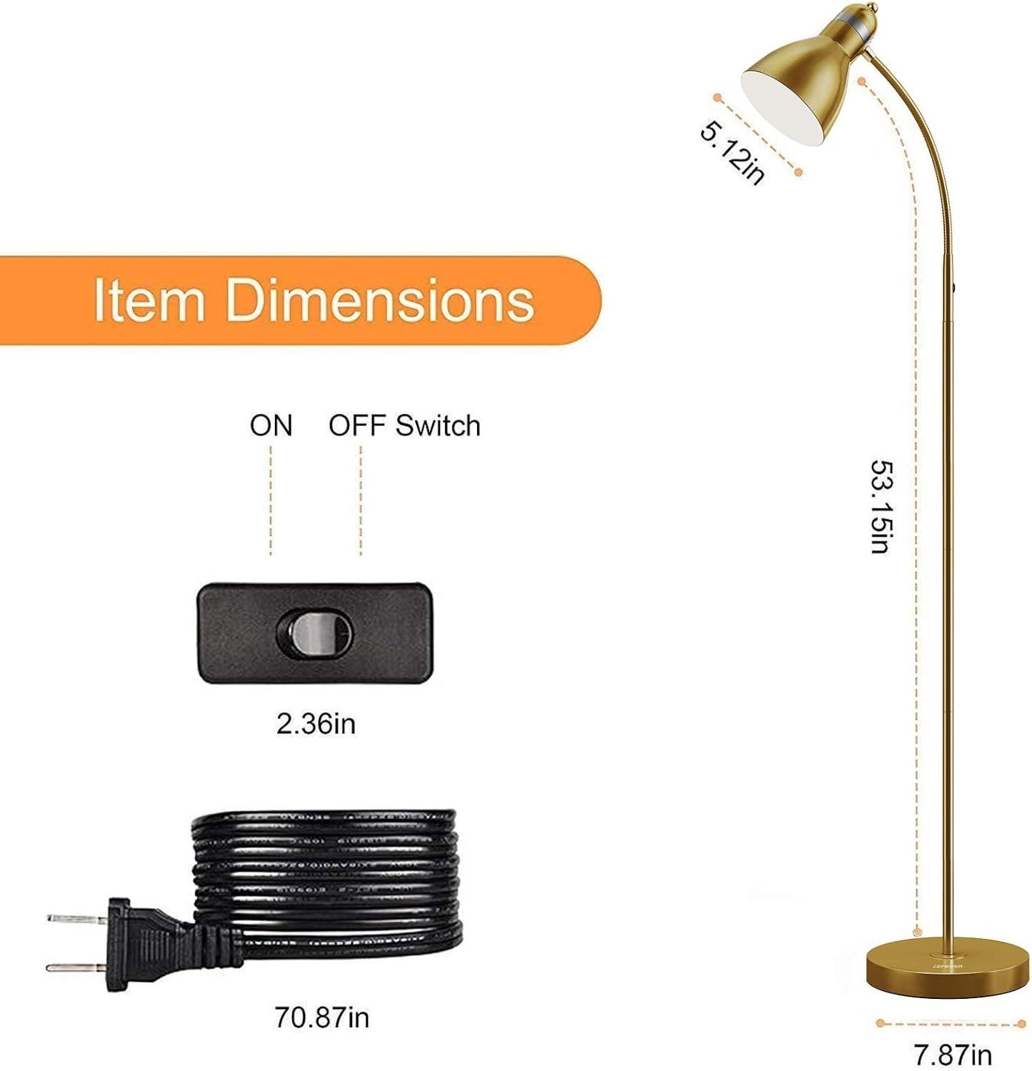 imageLEPOWER Floor Lamp Metal Standing Lamp with Adjustable Gooseneck Heavy Metal Base Reading Pole Lamp for Office Golden Floor Lamps for Bedroom Living RoomGold