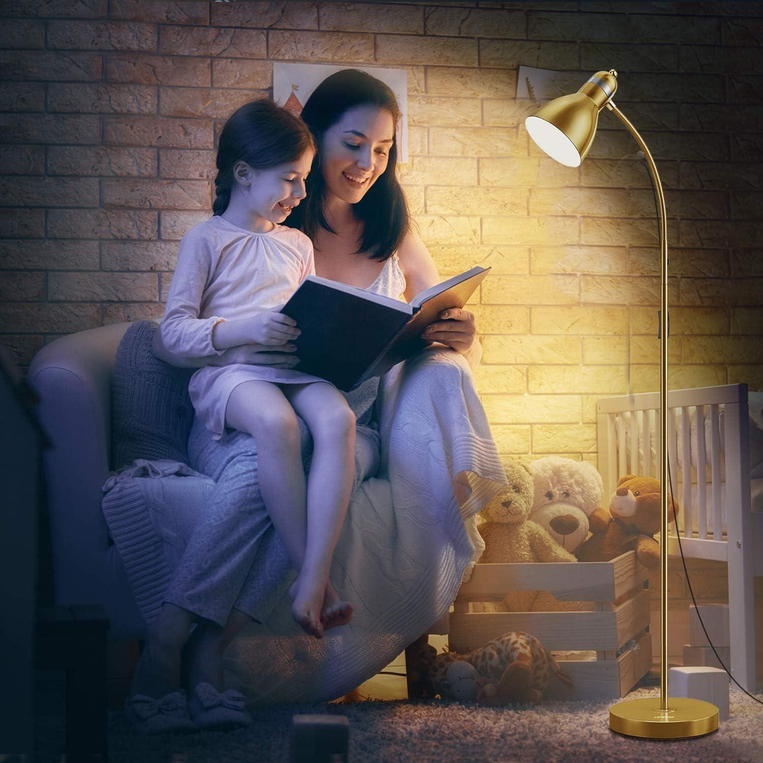 imageLEPOWER Floor Lamp Metal Standing Lamp with Adjustable Gooseneck Heavy Metal Base Reading Pole Lamp for Office Golden Floor Lamps for Bedroom Living RoomGold