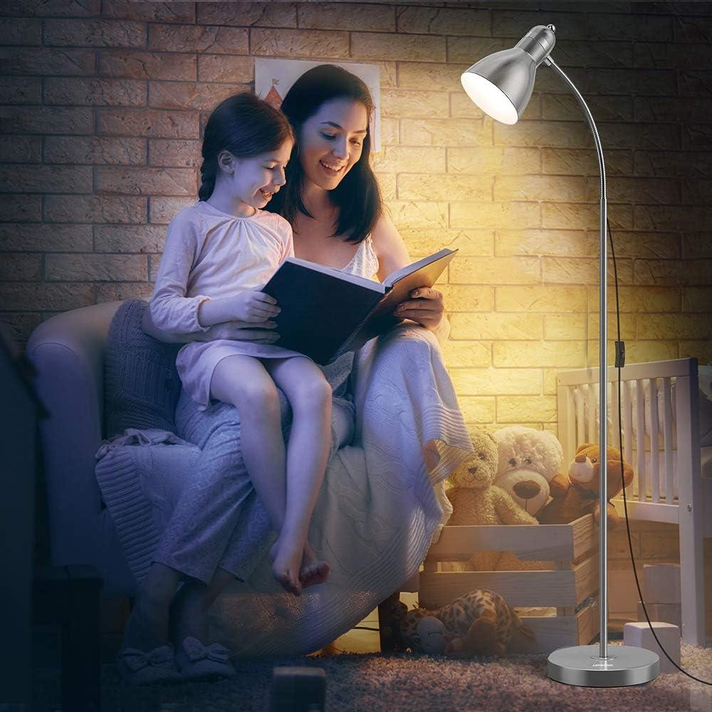 imageLEPOWER Floor Lamp Metal Standing Lamp with Adjustable Gooseneck Heavy Metal Base Reading Pole Lamp for Office Golden Floor Lamps for Bedroom Living RoomSilver