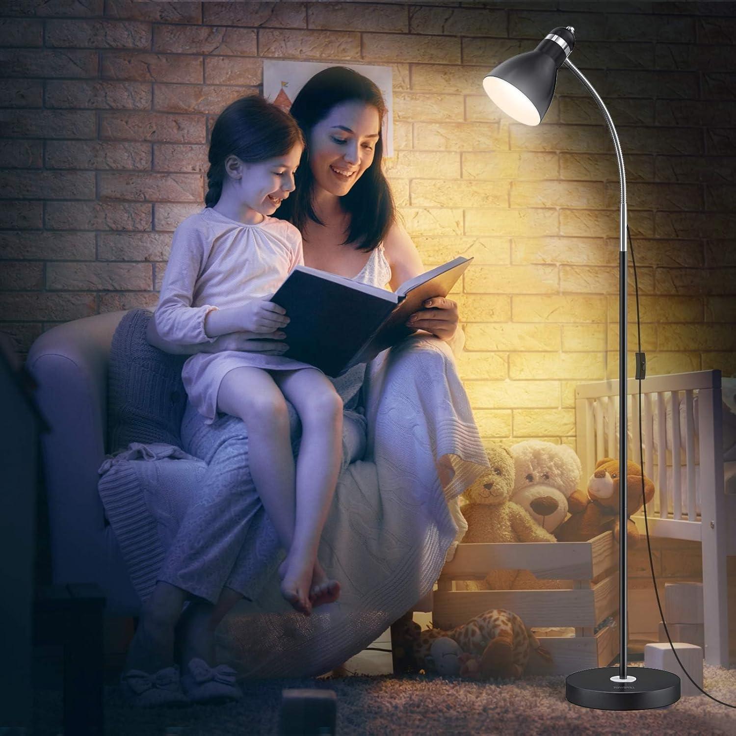 imageLEPOWER Floor Lamp Metal Standing Lamp with Adjustable Gooseneck Heavy Metal Base Reading Pole Lamp for Office Golden Floor Lamps for Bedroom Living RoomBlack