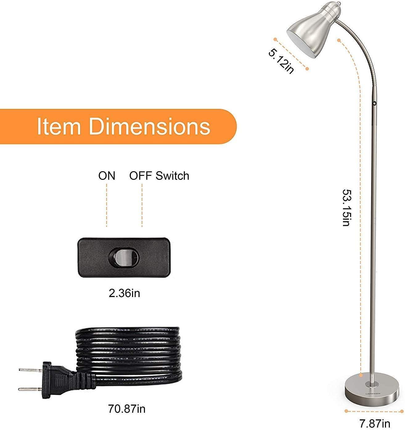 imageLEPOWER Floor Lamp Metal Standing Lamp with Adjustable Gooseneck Heavy Metal Base Reading Pole Lamp for Office Golden Floor Lamps for Bedroom Living RoomSilver