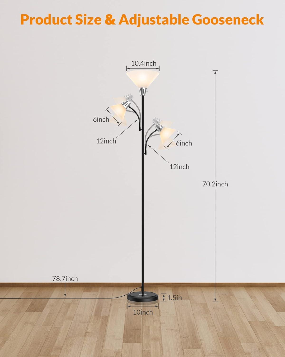 imageLEPOWER Floor Lamp Standing Lamp Replaceable 3000K EnergySaving Lamp for Living Room with Adjustable Reading Light Modern Bright Floor Lamp for Bedroom Living Room OfficeFloor Lamp 3 heads
