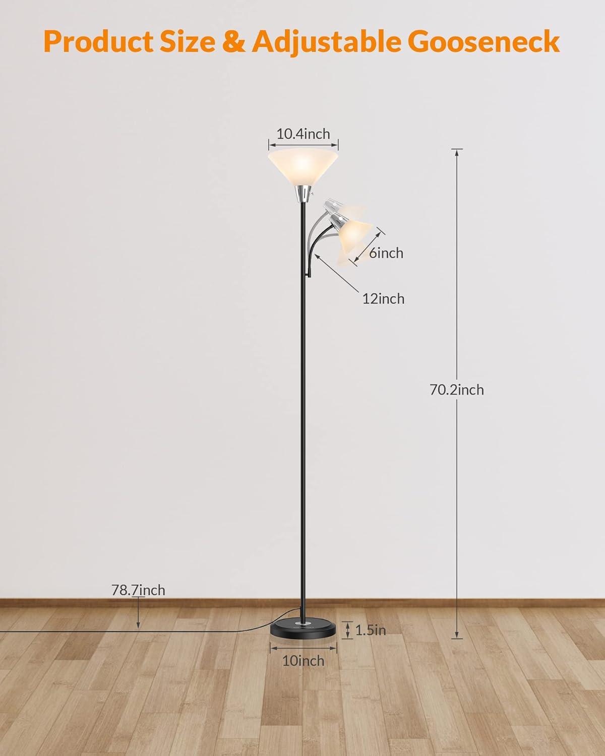 imageLEPOWER Floor Lamp Standing Lamp Replaceable 3000K EnergySaving Lamp for Living Room with Adjustable Reading Light Modern Bright Floor Lamp for Bedroom Living Room OfficeFloor Lamp 2 heads