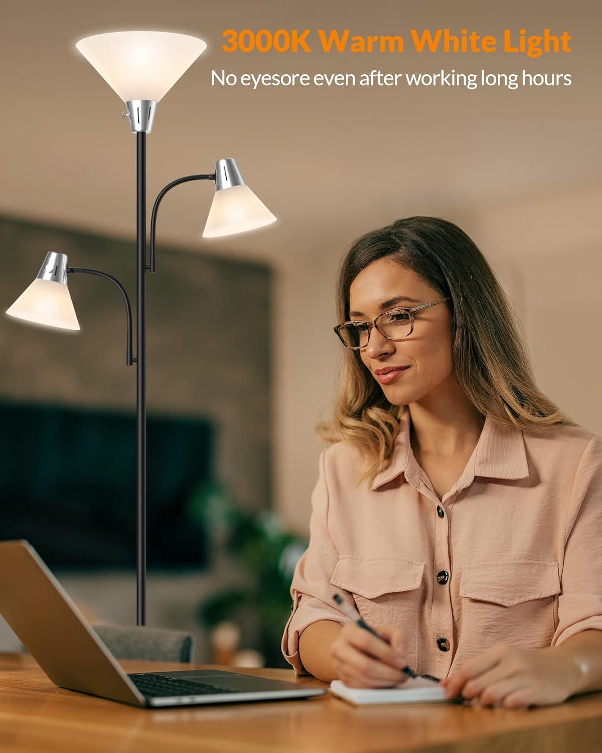 imageLEPOWER Floor Lamp Standing Lamp Replaceable 3000K EnergySaving Lamp for Living Room with Adjustable Reading Light Modern Bright Floor Lamp for Bedroom Living Room OfficeFloor Lamp 3 heads