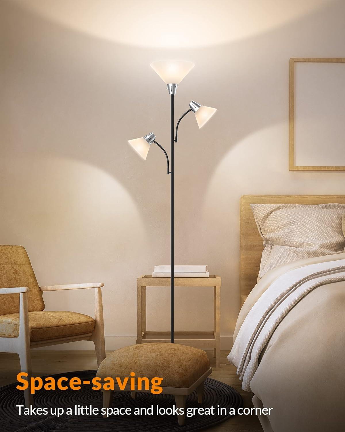 imageLEPOWER Floor Lamp Standing Lamp Replaceable 3000K EnergySaving Lamp for Living Room with Adjustable Reading Light Modern Bright Floor Lamp for Bedroom Living Room OfficeFloor Lamp 3 heads