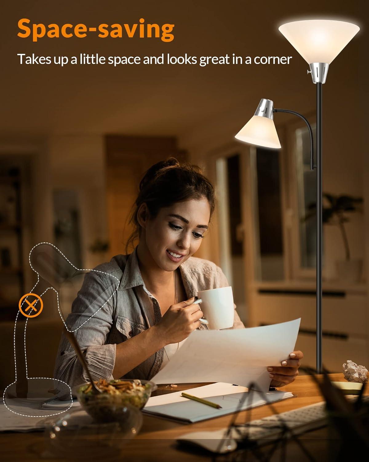 imageLEPOWER Floor Lamp Standing Lamp Replaceable 3000K EnergySaving Lamp for Living Room with Adjustable Reading Light Modern Bright Floor Lamp for Bedroom Living Room OfficeFloor Lamp 2 heads