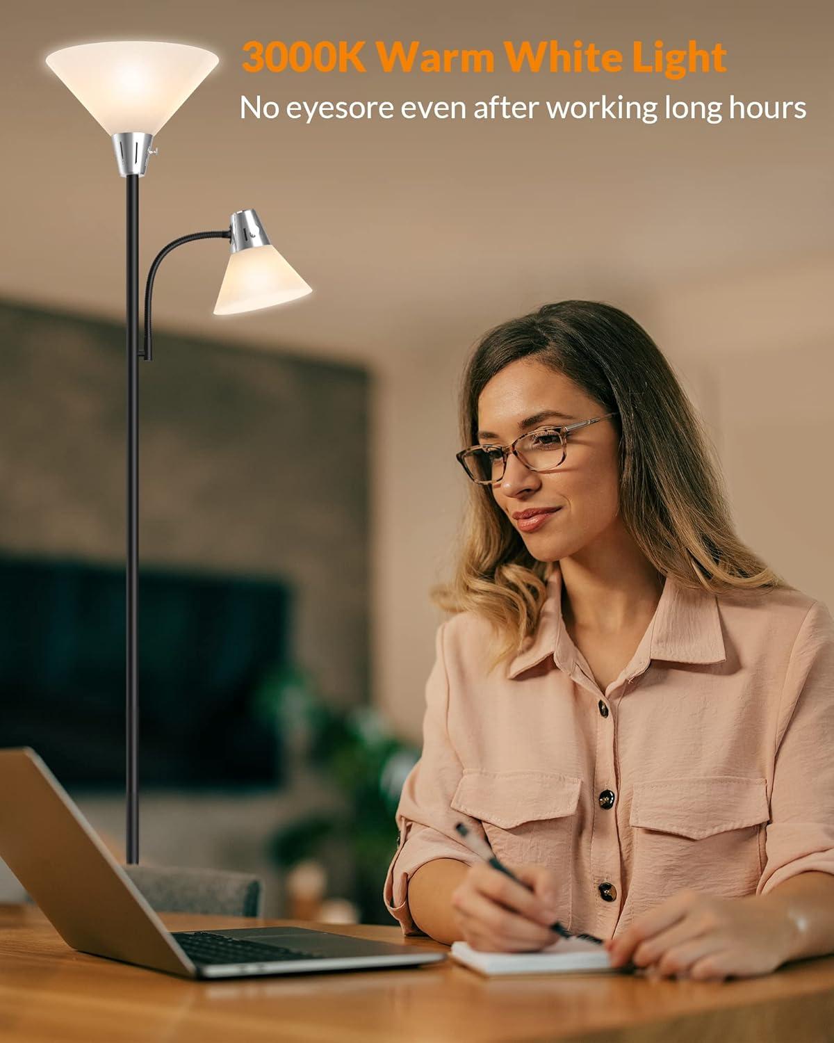 imageLEPOWER Floor Lamp Standing Lamp Replaceable 3000K EnergySaving Lamp for Living Room with Adjustable Reading Light Modern Bright Floor Lamp for Bedroom Living Room OfficeFloor Lamp 2 heads