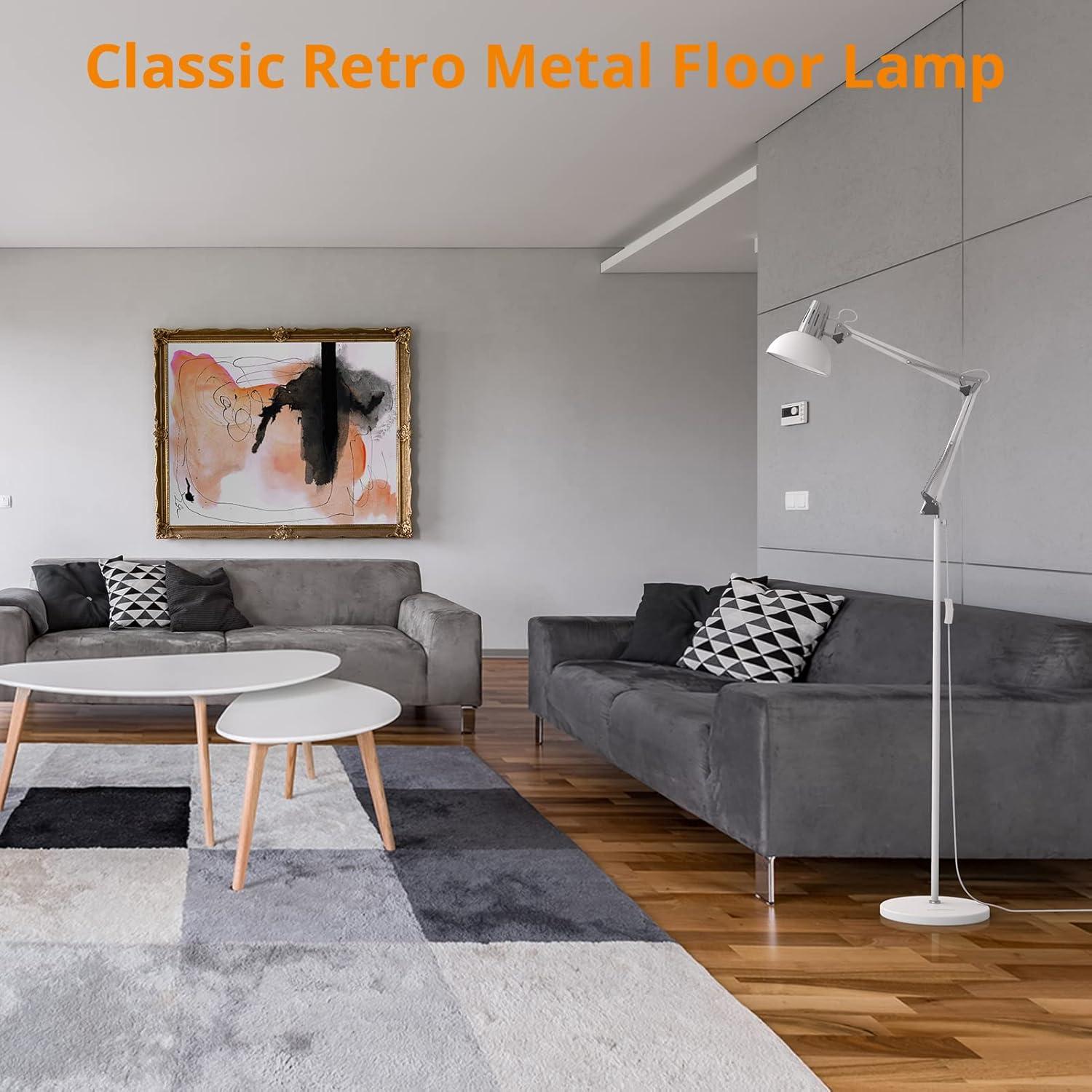 imageLEPOWER Floor Lamp Swing Arm Floor Standing Lamp Industrial Floor Lamp with Heavy Metal Base E26 Lamp Base Floor Light Modern Standing Reading Lamp for Living Room Bedroom Office WhiteWhite