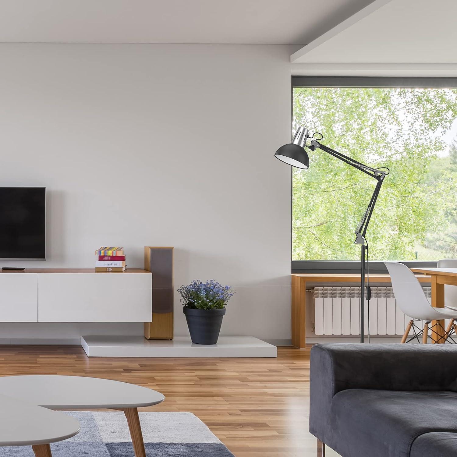 imageLEPOWER Floor Lamp Swing Arm Floor Standing Lamp Industrial Floor Lamp with Heavy Metal Base E26 Lamp Base Floor Light Modern Standing Reading Lamp for Living Room Bedroom Office WhiteBlack