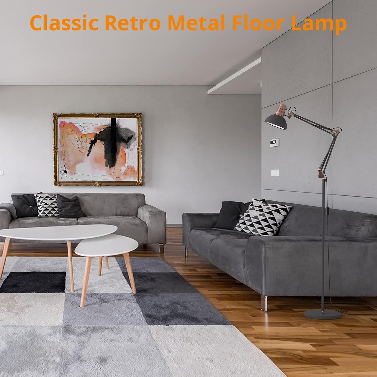 imageLEPOWER Floor Lamp Swing Arm Floor Standing Lamp Industrial Floor Lamp with Heavy Metal Base E26 Lamp Base Floor Light Modern Standing Reading Lamp for Living Room Bedroom Office WhiteSand Black