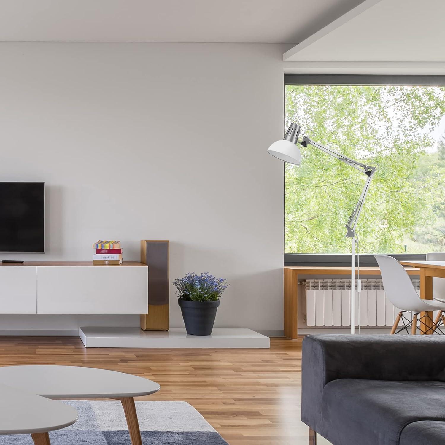 imageLEPOWER Floor Lamp Swing Arm Floor Standing Lamp Industrial Floor Lamp with Heavy Metal Base E26 Lamp Base Floor Light Modern Standing Reading Lamp for Living Room Bedroom Office WhiteWhite