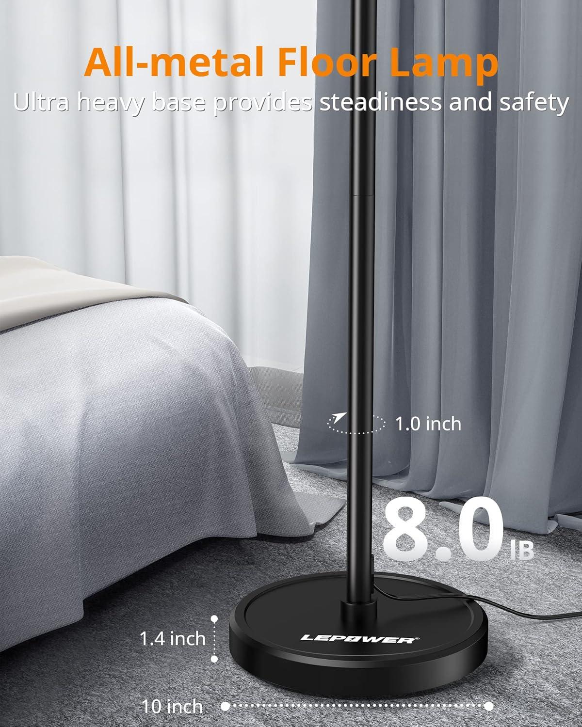 imageLEPOWER Industrial Floor Lamp 3 x 800LM LED Edison Lamps Included Floor Lamp for Bedroom with 90 Multi Head Dimmable Floor Lamps Black for Office Bedroom Farmhouse Decor