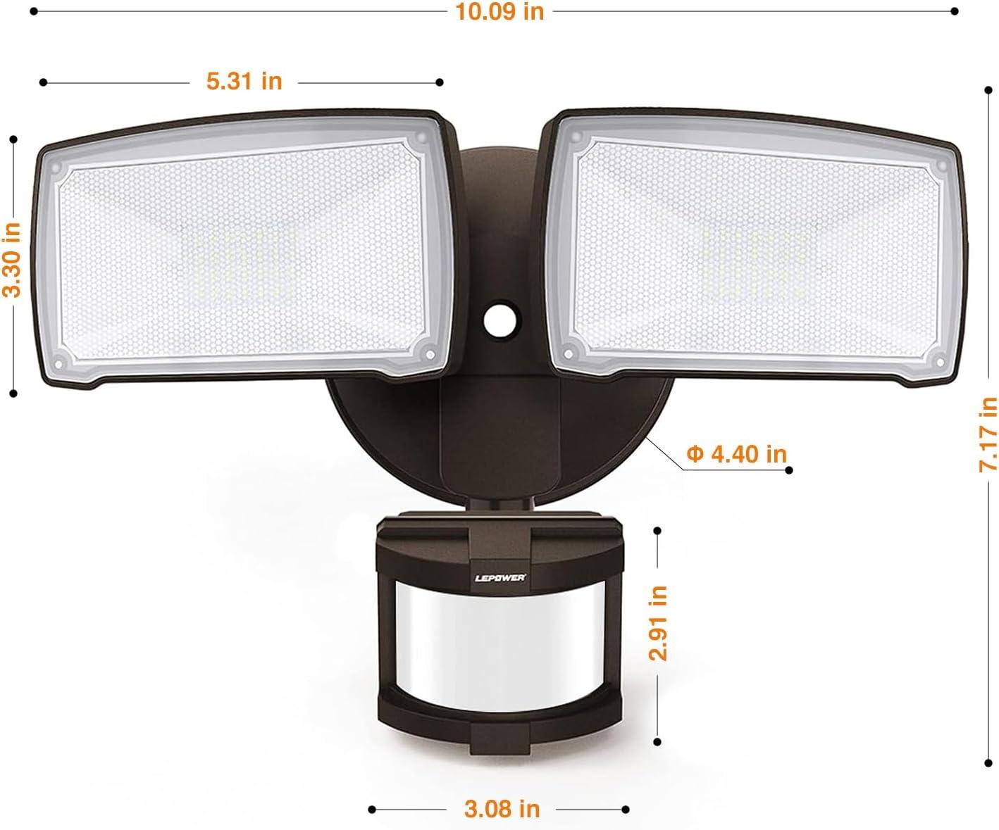 imageLEPOWER LED Motion Sensor Security Lights Outdoor 30W 3200LM 5500K IP65 Waterproof 2 Head Motion Detector Flood Light for Garage Yard Porch White NOT Solar PoweredBrown