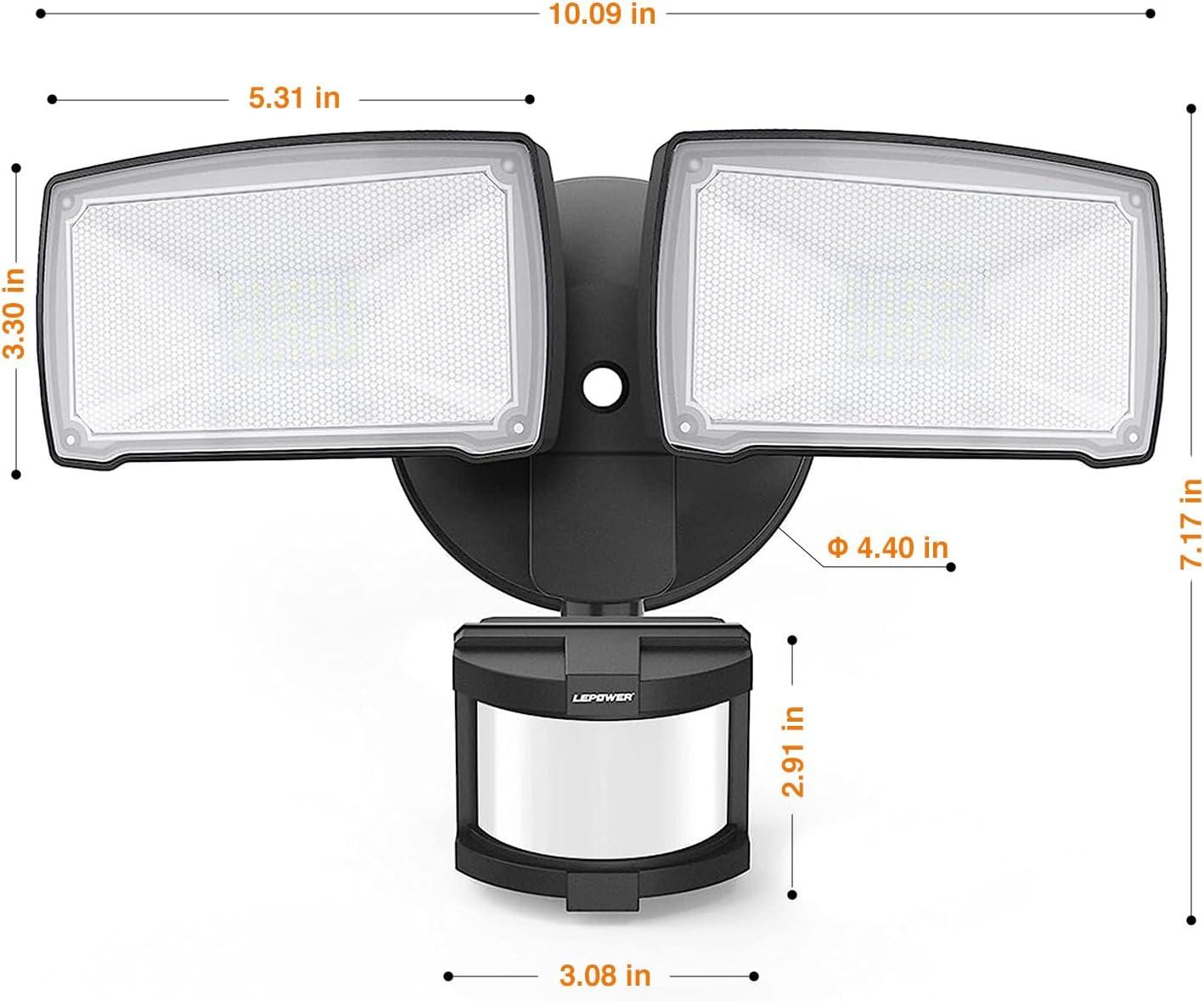 imageLEPOWER LED Motion Sensor Security Lights Outdoor 30W 3200LM 5500K IP65 Waterproof 2 Head Motion Detector Flood Light for Garage Yard Porch White NOT Solar PoweredBlack