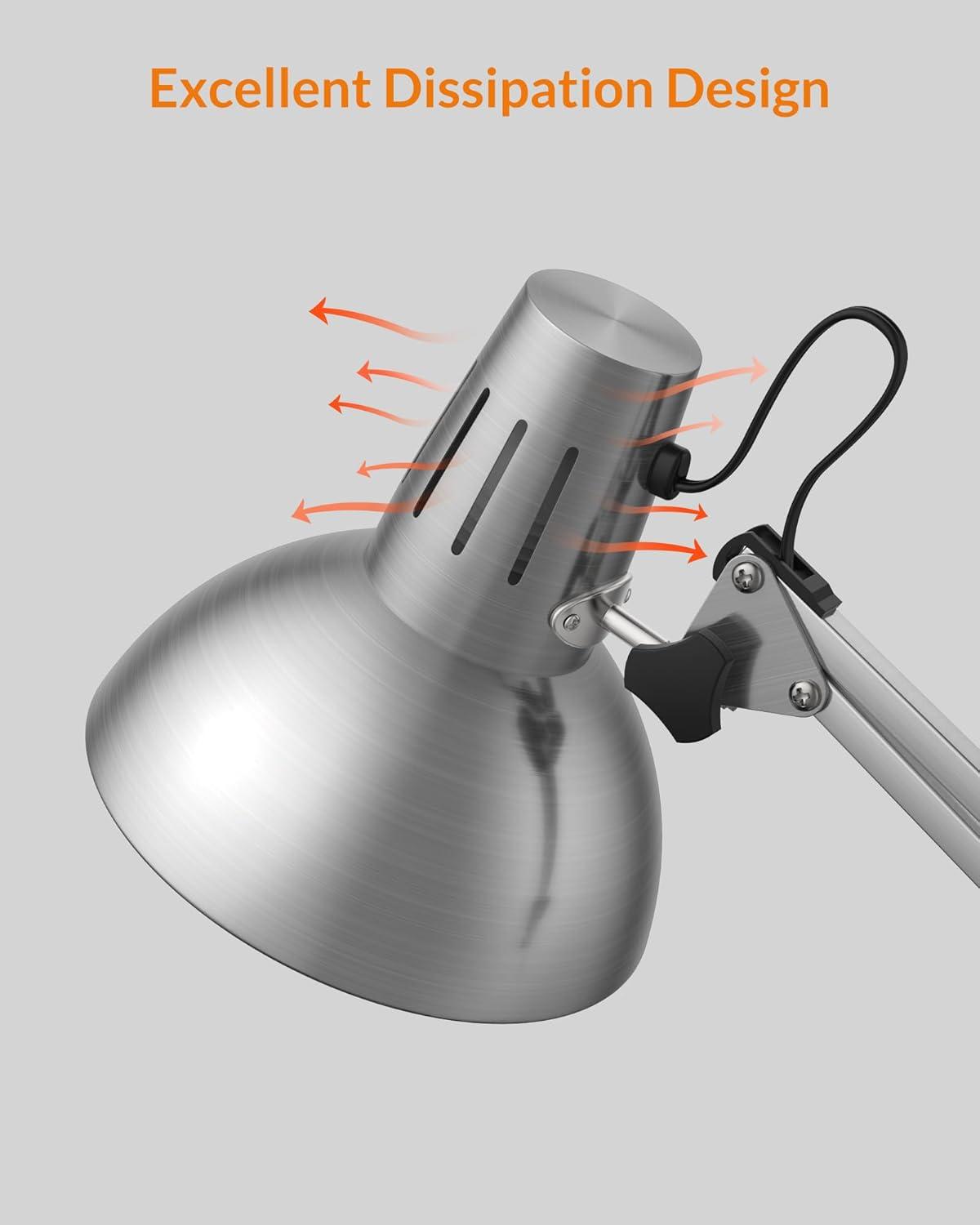 imageLEPOWER Metal Desk Lamp Adjustable Goose Neck Architect Table Lamp with OnOff Switch Swing Arm Desk Lamp with Clamp EyeCaring Reading Lamp for Bedroom Study Room ampampOffice Sandy BlackSilver