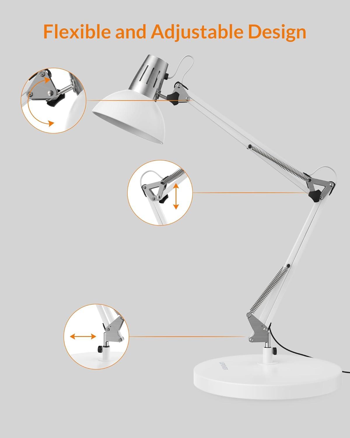 imageLEPOWER Metal Desk Lamp Adjustable Goose Neck Architect Table Lamp with OnOff Switch Swing Arm Desk Lamp with Clamp EyeCaring Reading Lamp for Bedroom Study Room ampampOffice Sandy BlackWhite