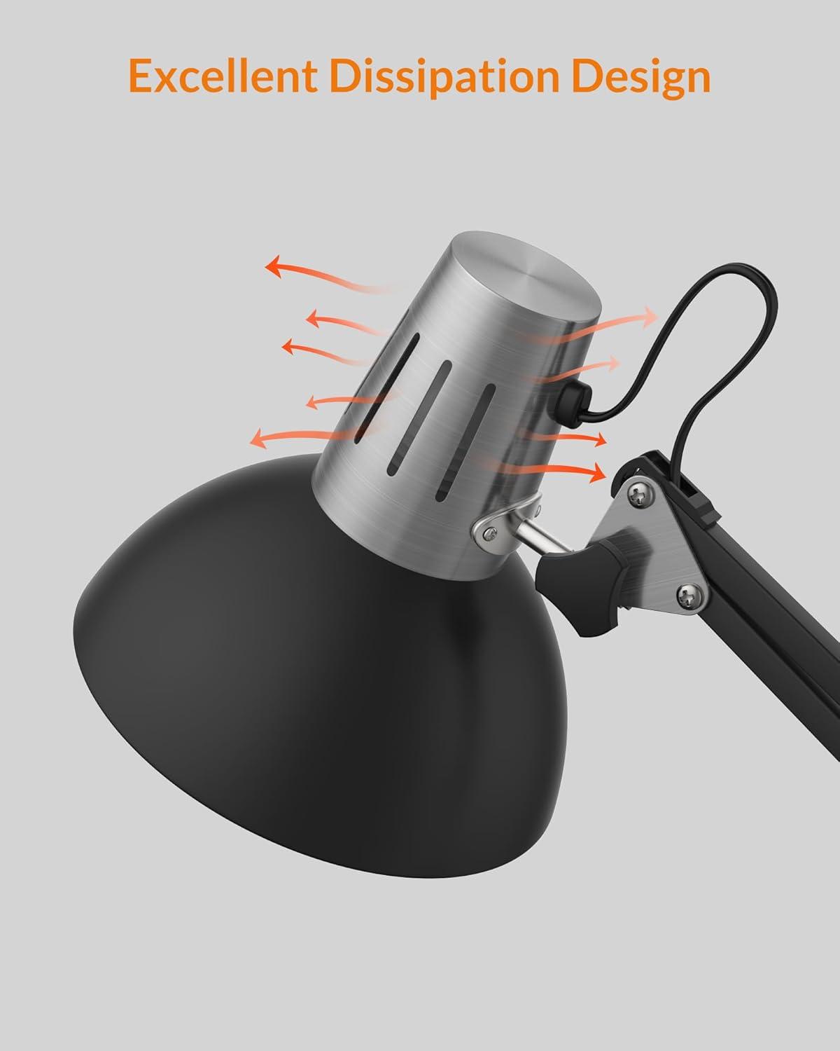 imageLEPOWER Metal Desk Lamp Adjustable Goose Neck Architect Table Lamp with OnOff Switch Swing Arm Desk Lamp with Clamp EyeCaring Reading Lamp for Bedroom Study Room ampampOffice Sandy BlackBlack