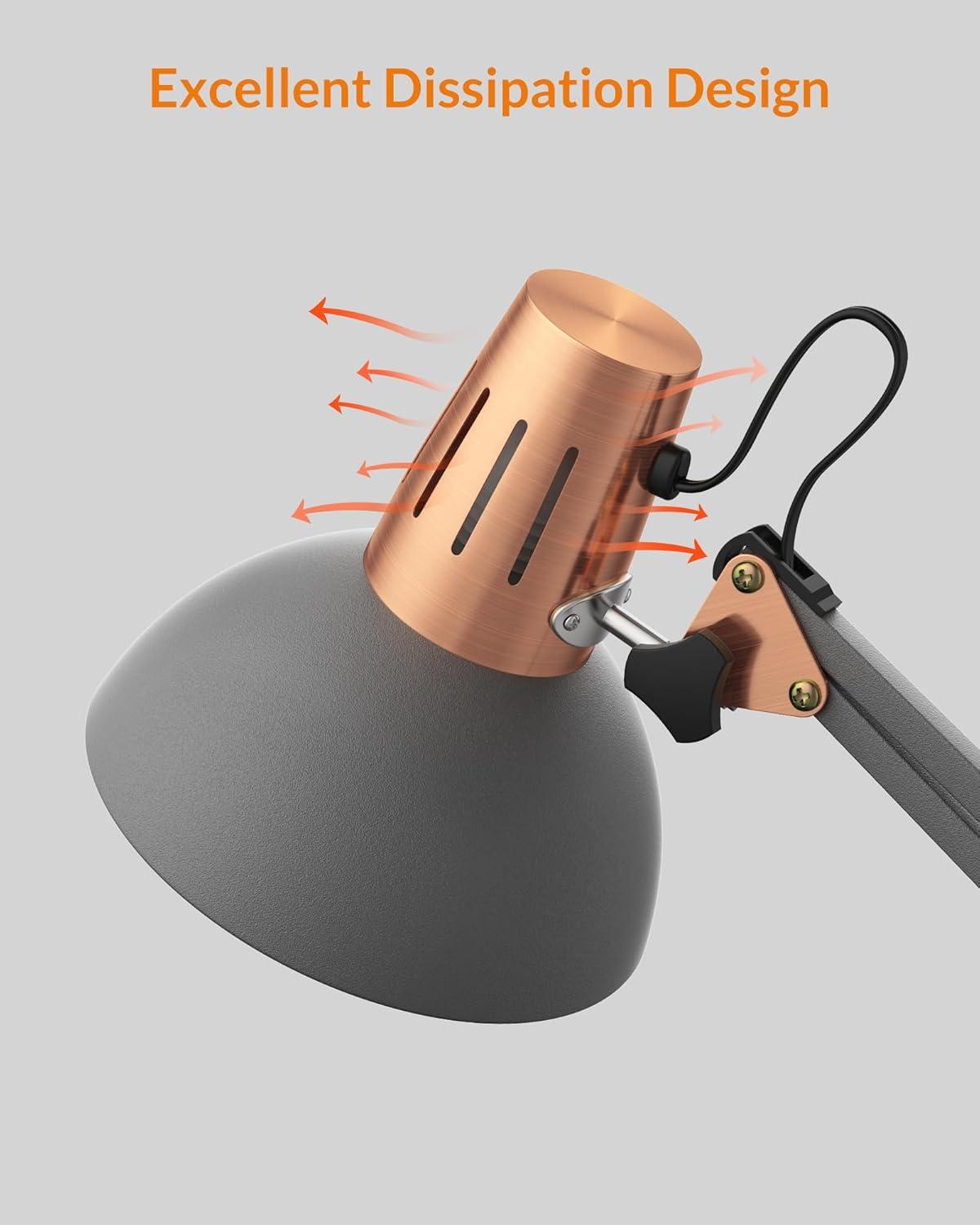 imageLEPOWER Metal Desk Lamp Adjustable Goose Neck Architect Table Lamp with OnOff Switch Swing Arm Desk Lamp with Clamp EyeCaring Reading Lamp for Bedroom Study Room ampampOffice Sandy BlackSand Black