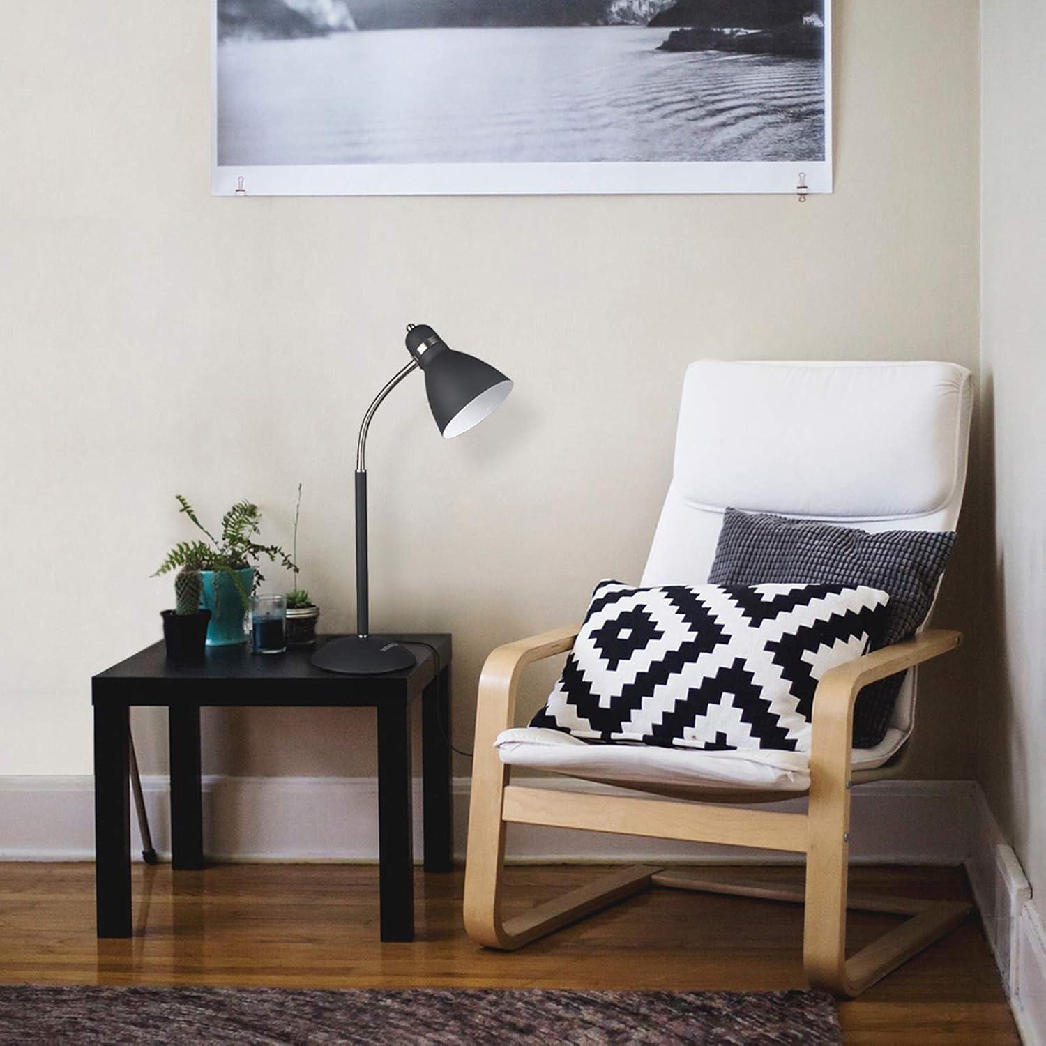 imageLEPOWER Metal Desk Lamp Adjustable Goose Neck Table Lamp EyeCaring Study Lamps for Bedroom Home Office Matte Black