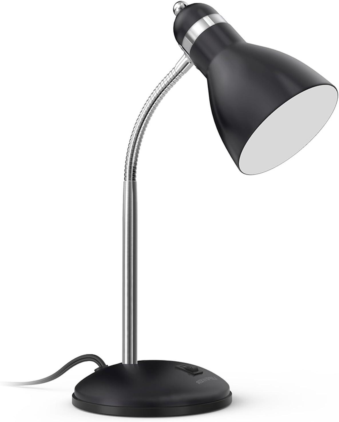 imageLEPOWER Metal Desk Lamp EyeCaring Table Lamp Study Lamps with Flexible Goose Neck for Bedroom Home Office Matte BlackBlack