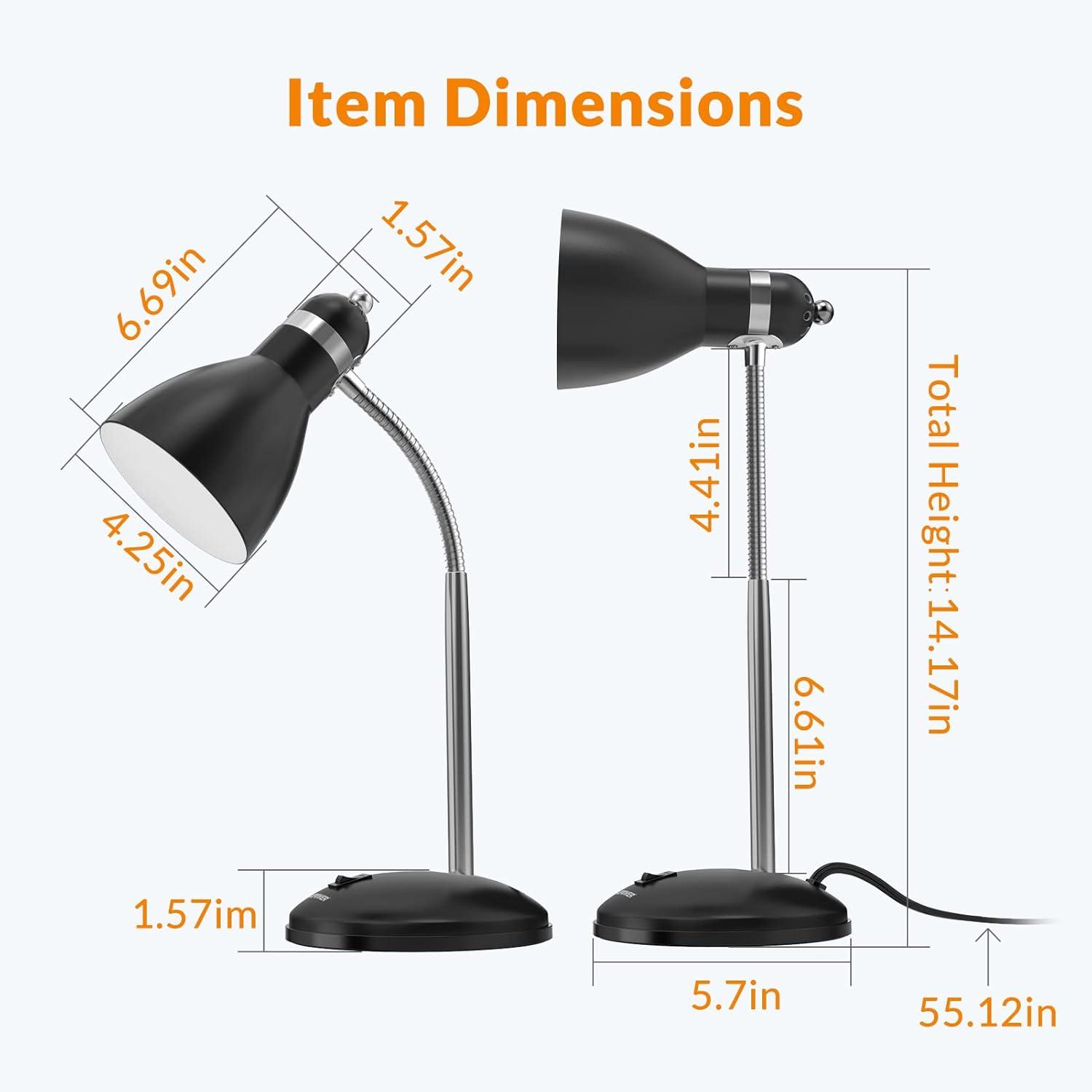 imageLEPOWER Metal Desk Lamp EyeCaring Table Lamp Study Lamps with Flexible Goose Neck for Bedroom Home Office Matte BlackBlack