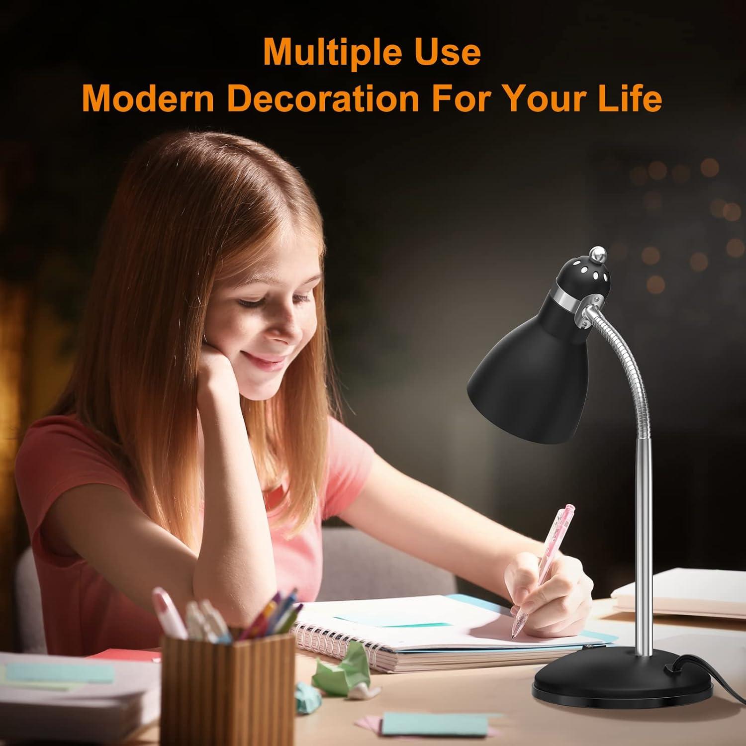 imageLEPOWER Metal Desk Lamp EyeCaring Table Lamp Study Lamps with Flexible Goose Neck for Bedroom Home Office Matte BlackBlack