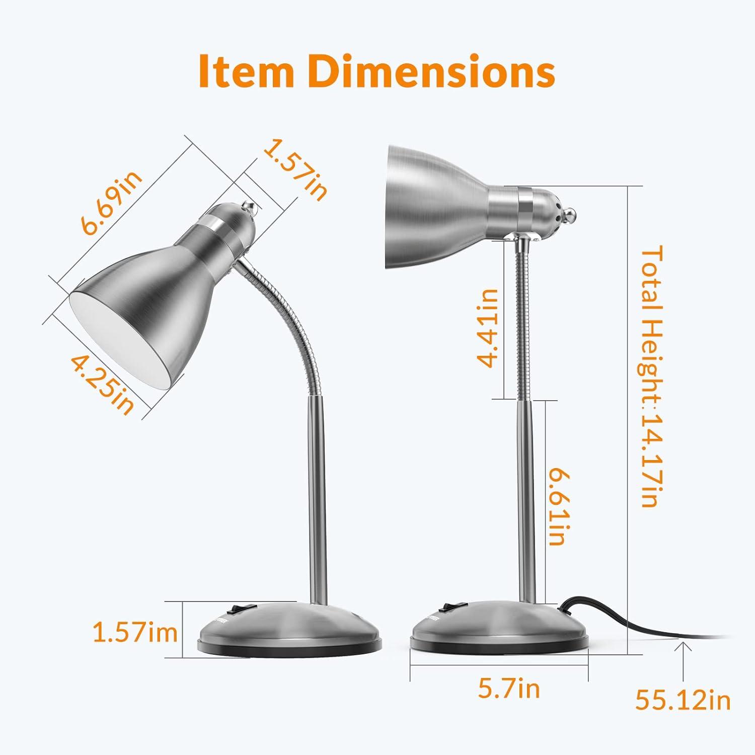 imageLEPOWER Metal Desk Lamp EyeCaring Table Lamp Study Lamps with Flexible Goose Neck for Bedroom Home Office Matte BlackSilver