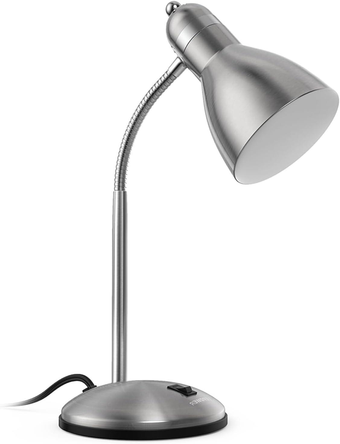 imageLEPOWER Metal Desk Lamp EyeCaring Table Lamp Study Lamps with Flexible Goose Neck for Bedroom Home Office Matte BlackSilver