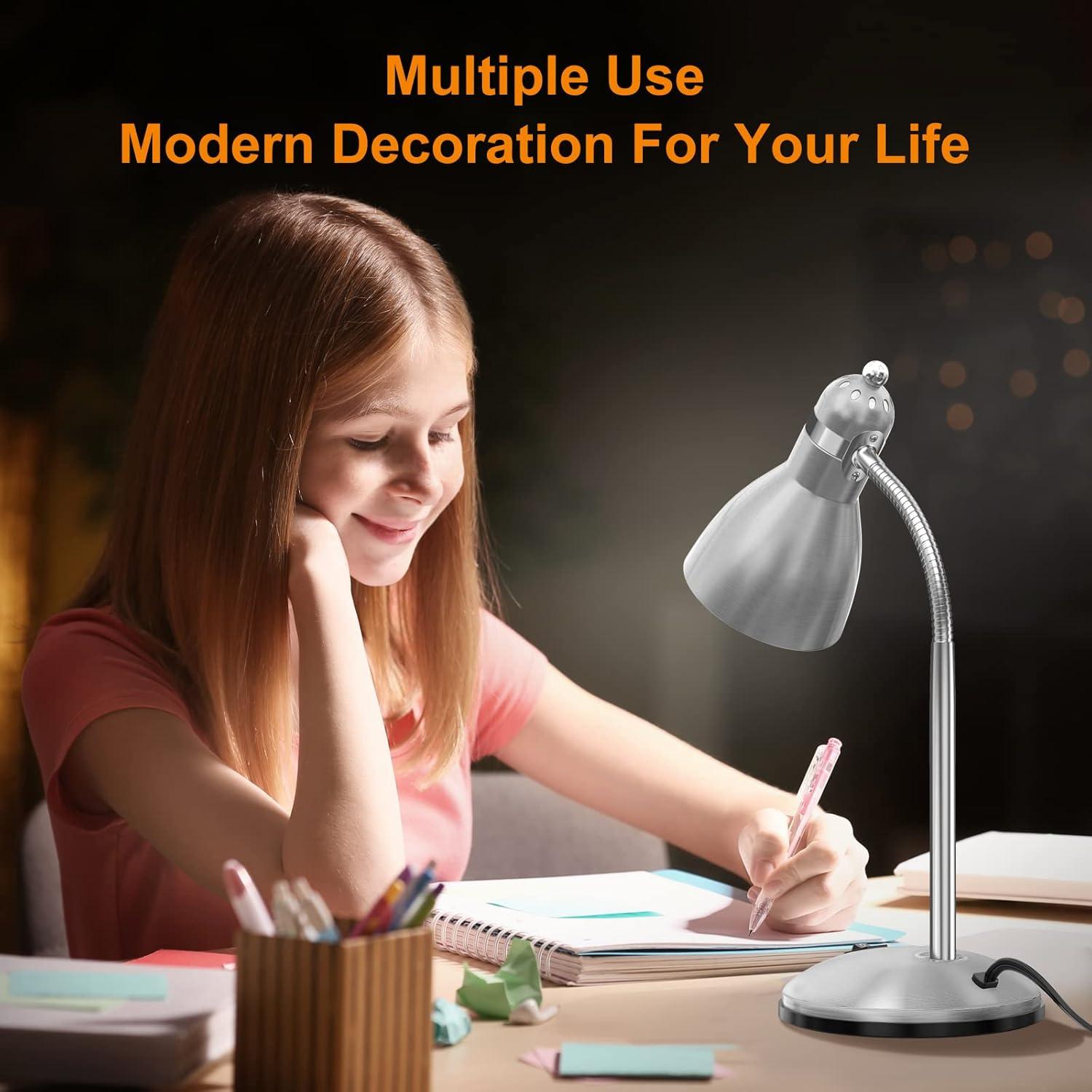 imageLEPOWER Metal Desk Lamp EyeCaring Table Lamp Study Lamps with Flexible Goose Neck for Bedroom Home Office Matte BlackSilver