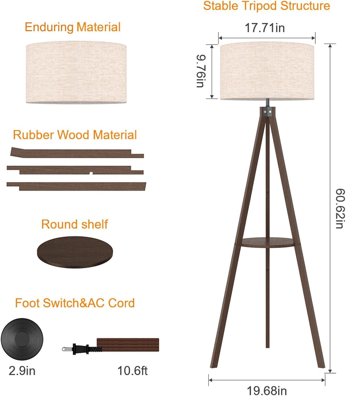 imageLEPOWER Mid Century Wood Standing Lamp Modern Design Shelf Floor Lamp for Living Room Bedroom Office Flaxen Shade with E26 Base Perfect for Reading or Ambient Lighting Dark BrownDark Brown Holder