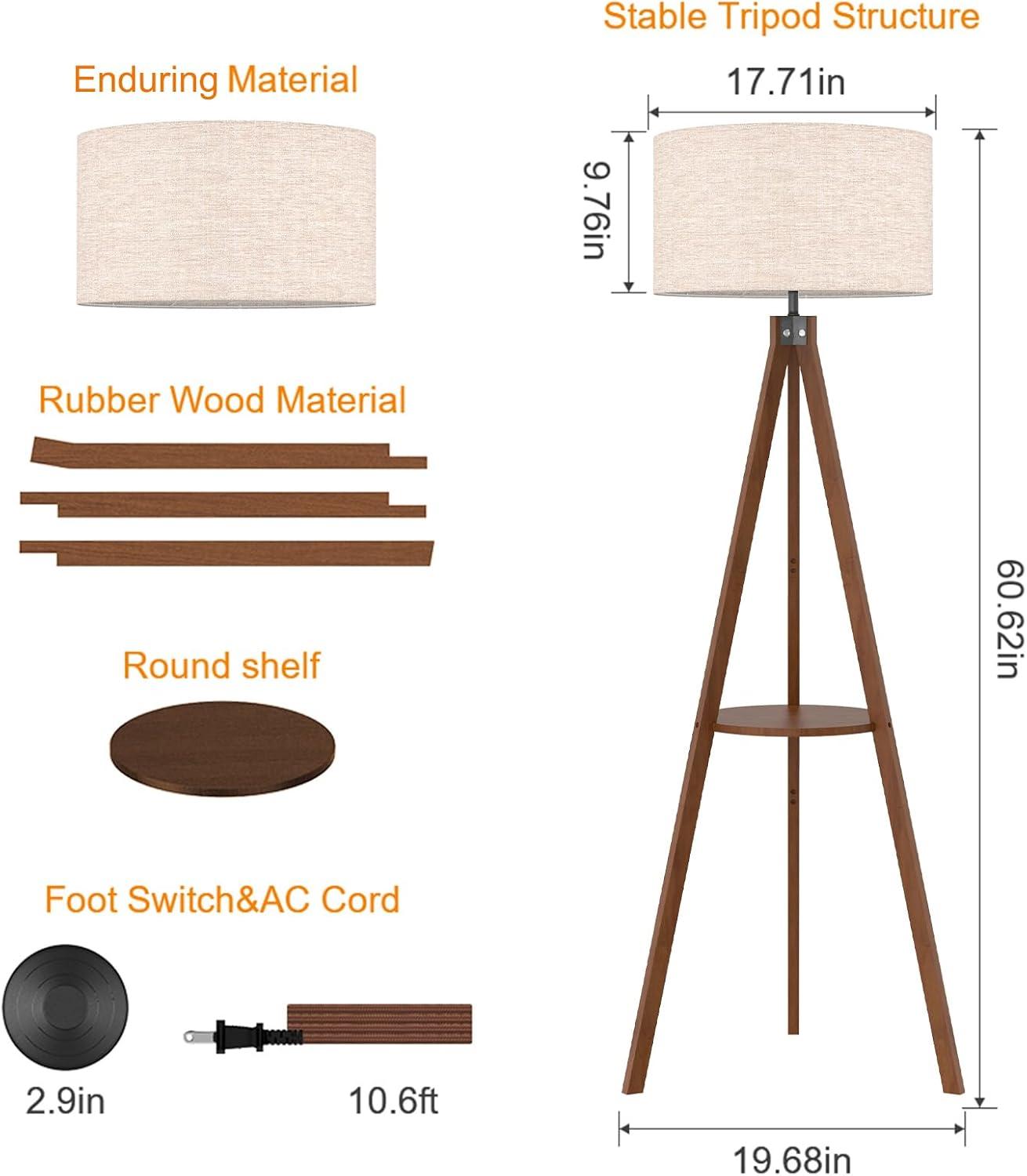 imageLEPOWER Mid Century Wood Standing Lamp Modern Design Shelf Floor Lamp for Living Room Bedroom Office Flaxen Shade with E26 Base Perfect for Reading or Ambient Lighting Dark BrownBrown Holder