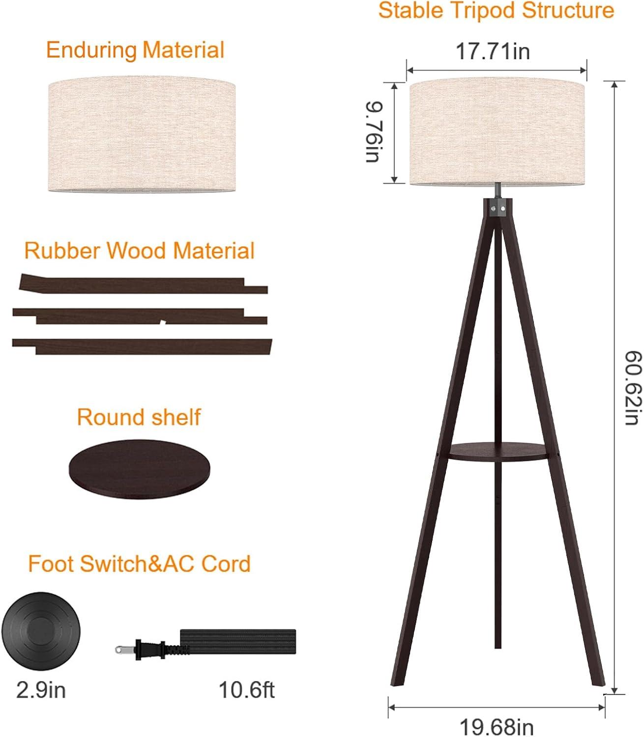 imageLEPOWER Mid Century Wood Standing Lamp Modern Design Shelf Floor Lamp for Living Room Bedroom Office Flaxen Shade with E26 Base Perfect for Reading or Ambient Lighting Dark BrownWalnut Holder