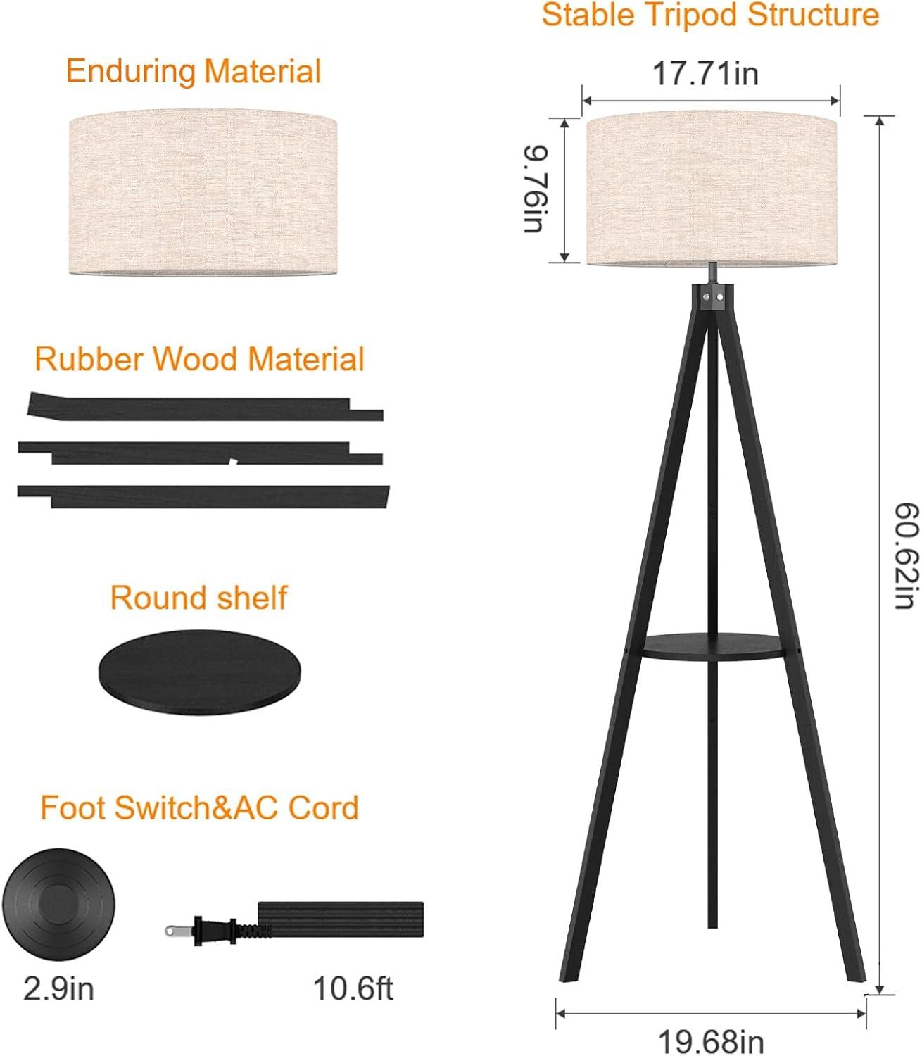imageLEPOWER Mid Century Wood Standing Lamp Modern Design Shelf Floor Lamp for Living Room Bedroom Office Flaxen Shade with E26 Base Perfect for Reading or Ambient Lighting Dark BrownBlack Holder